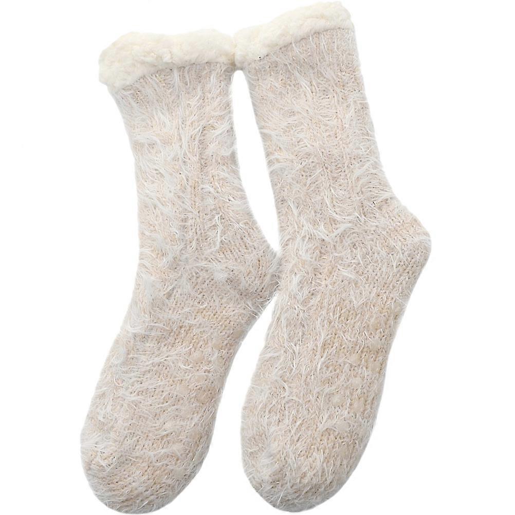 Non-Slip Thermal Slippers Socks Warm Slip-Resistant Circulation Improvement Beige 30X8.5Cm 1 Pair