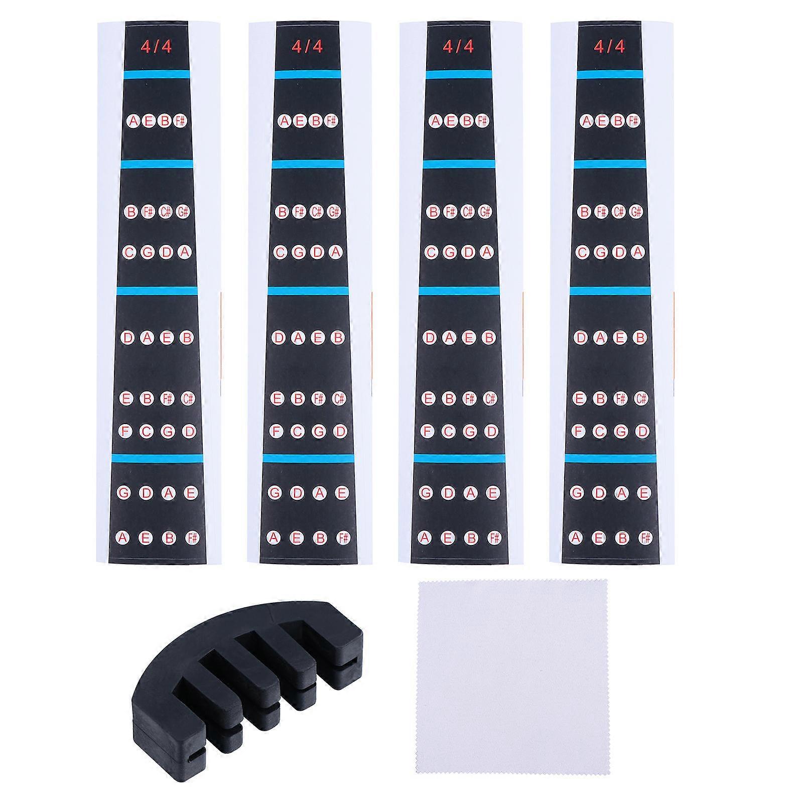 Violin Finger Guide Set with Non Damaging Transparent Stickers and Mute Cloth for Beginners
