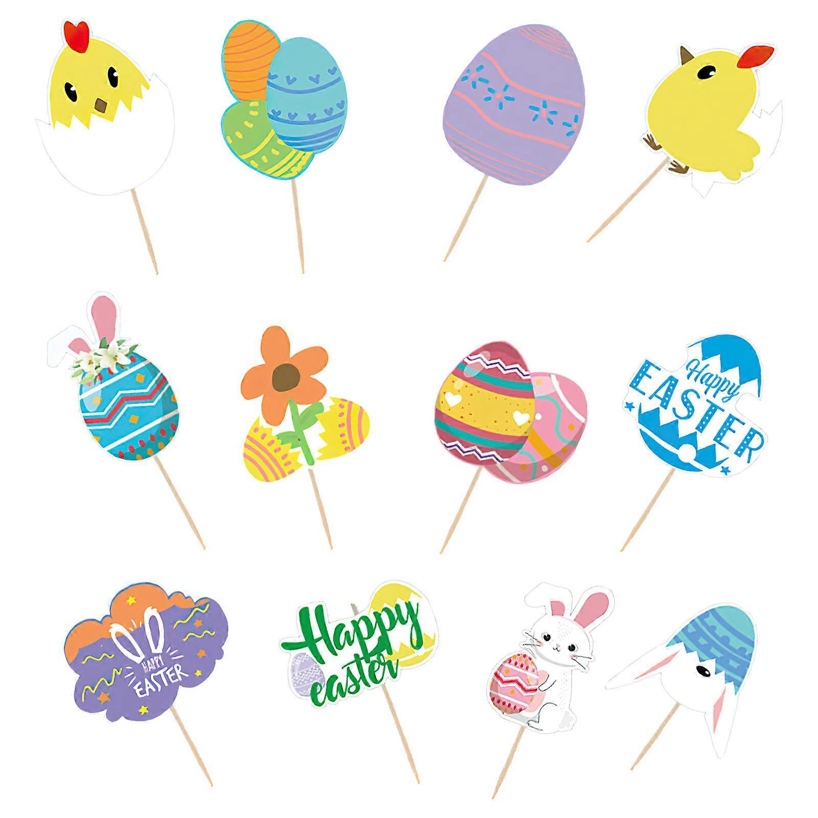 2 Sets Easter Themed Cupcake Toppers Adorable Bunny Cake Picks Cake Decors