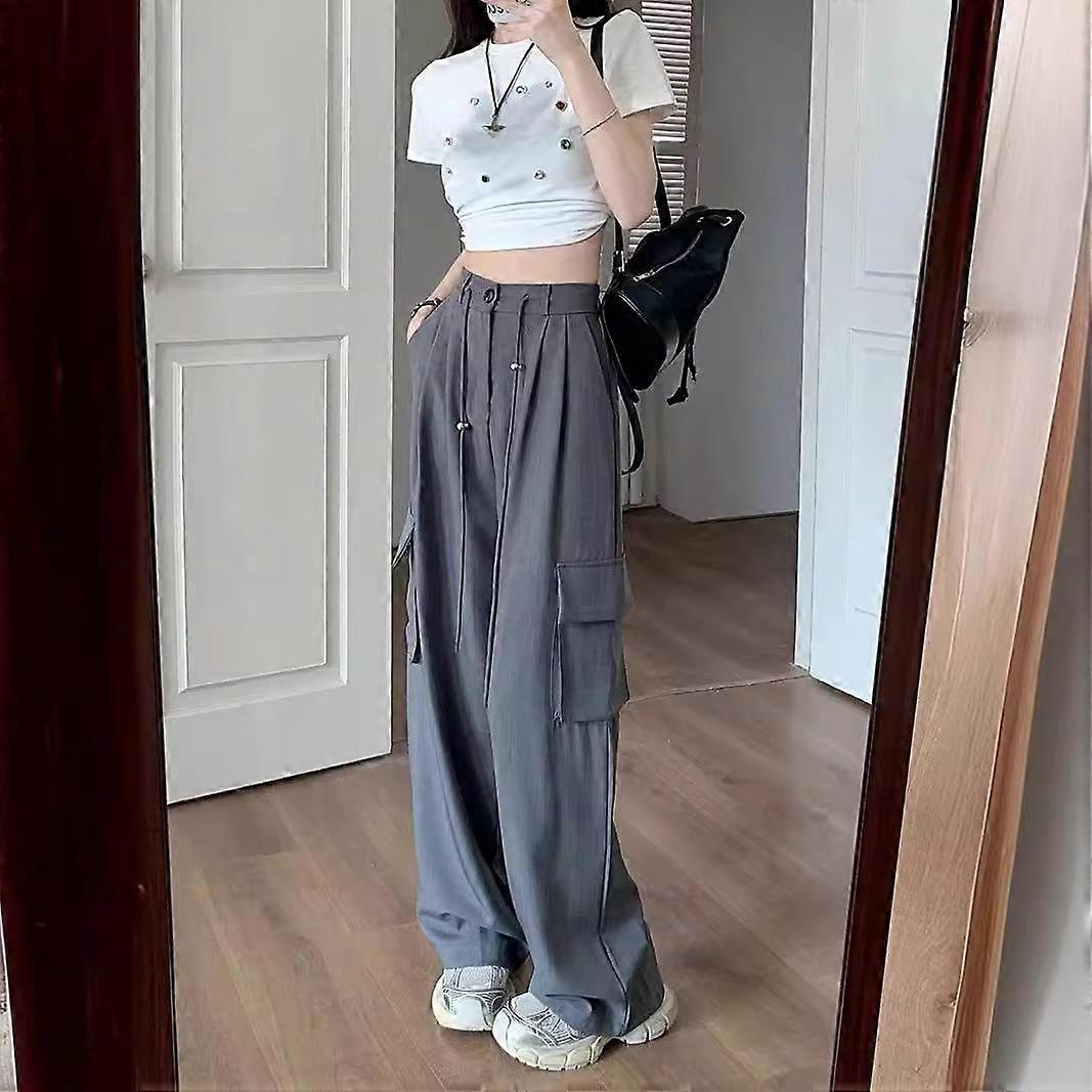 Workwear Pant Summer Plus Size Women's Casual Trousers Straight Drape Loose Wide Leg Trousers