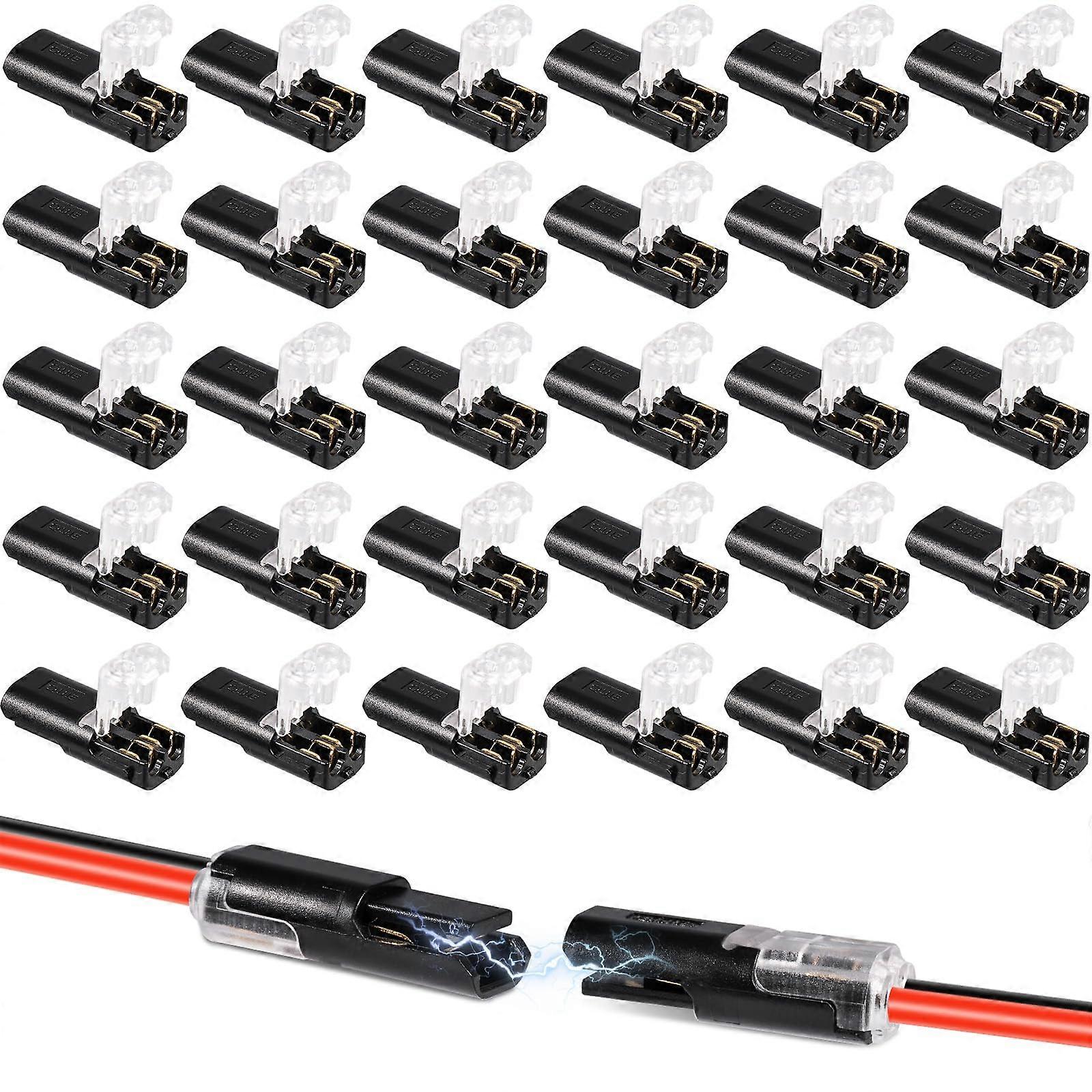 Two-Core Connectors 30-Pack Pluggable 2-Pin With Locking Buckle, Quick-Connect Low-Voltage Cable Connector