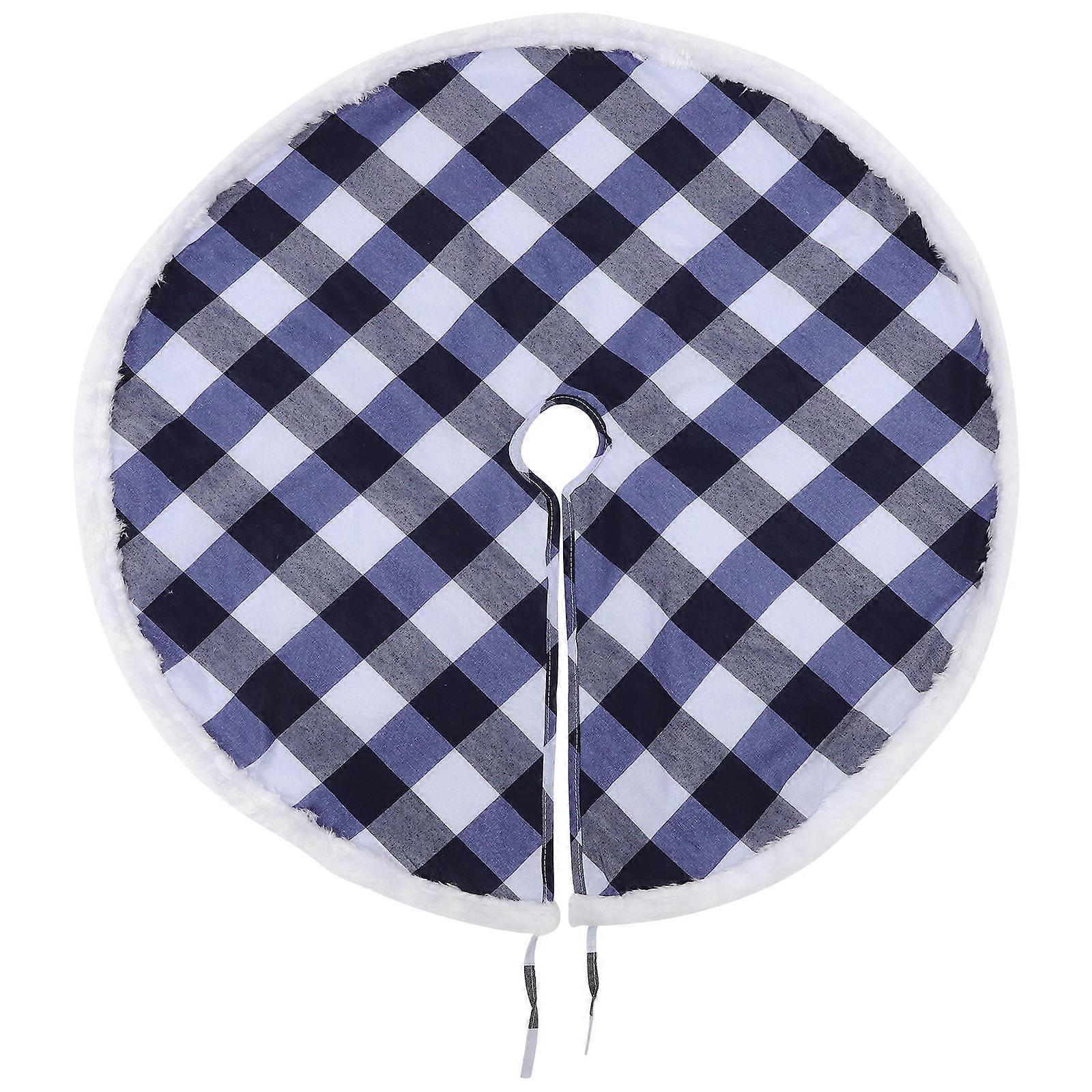Tree Skirts Rustic Traditional Christmas Tree Mat Blue and White Checkered Square with Rounded Edges Decorative Reusable Easy to Install 1Pcs