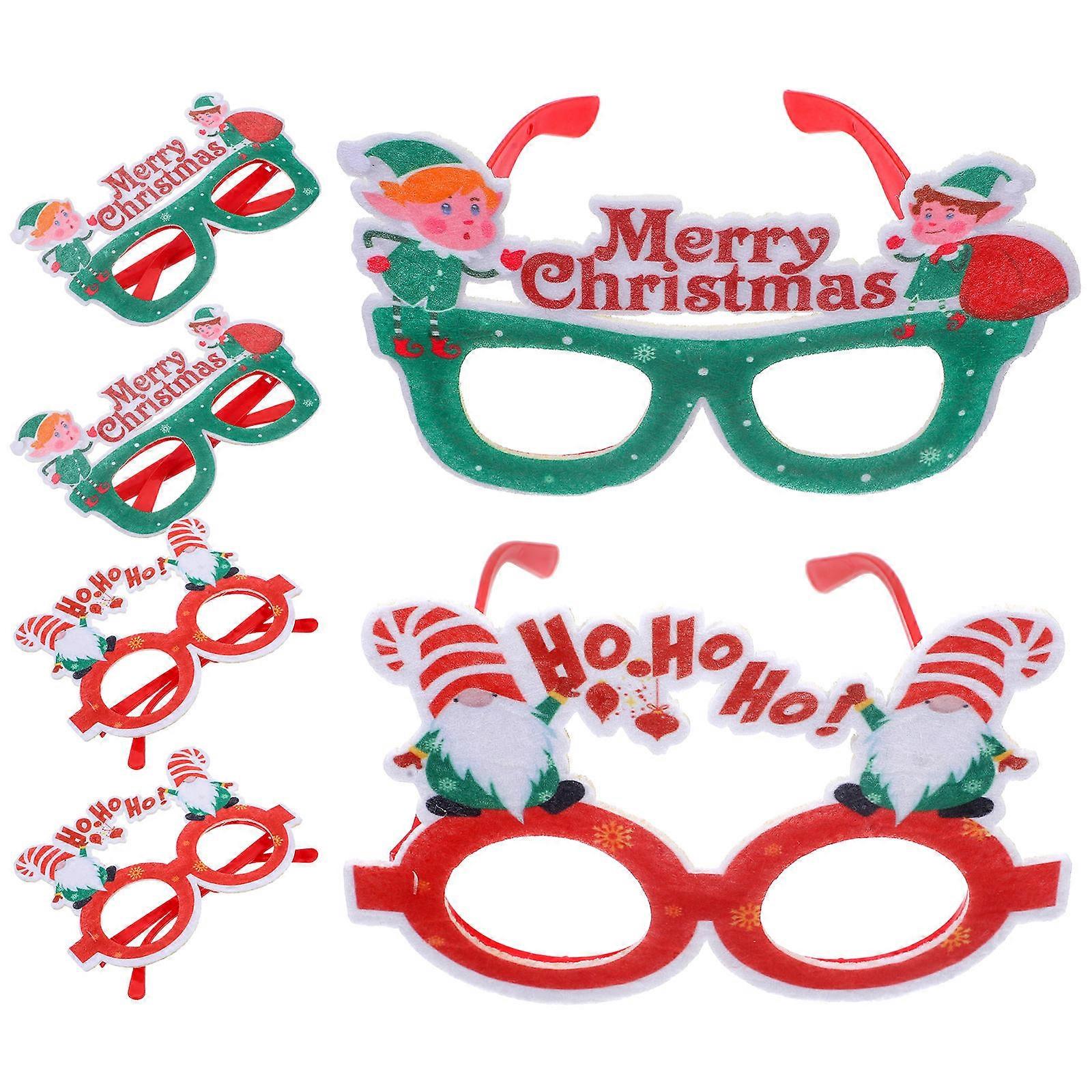 a polished and engaging product description based on your input:
**6pcs Christmas Glasses Frames – Festive Party Photo Props with Santa & Elf
