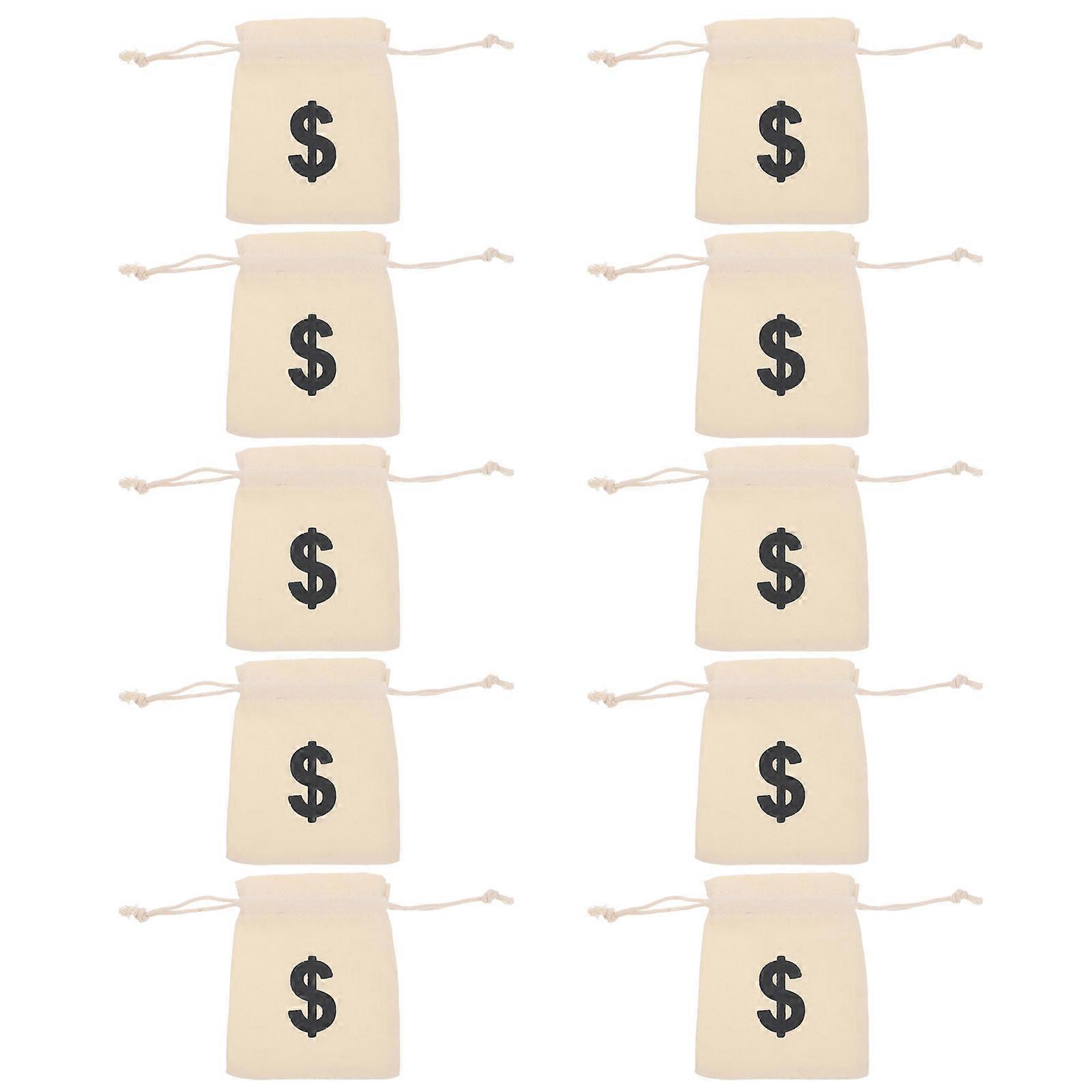 Beige Coin Bags 12Pcs For Theme Parties With Drawstring For Convenient Storage And Use