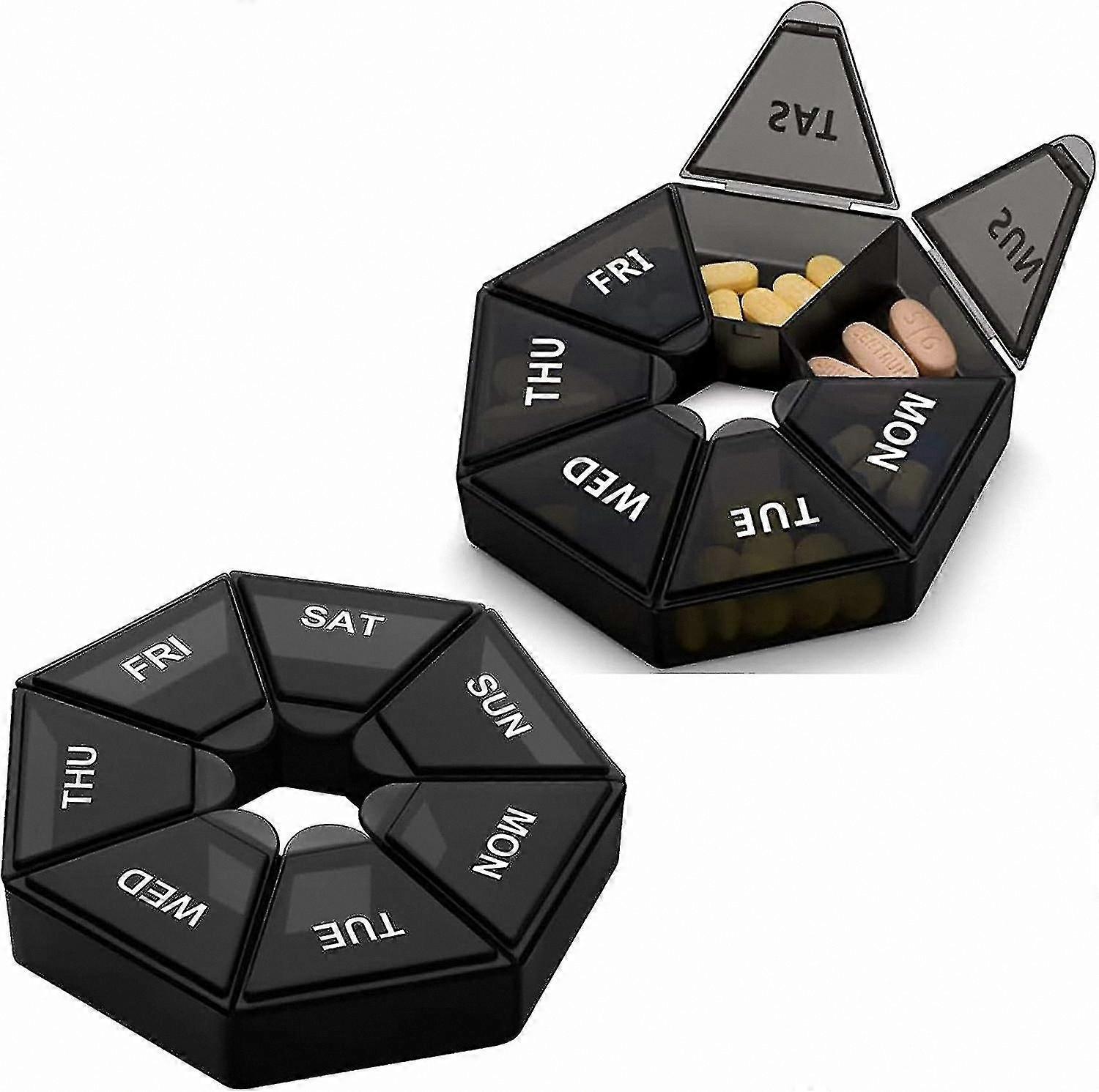 7-Day Portable Pill Organizer, 2pcs Round Travel Pill Case for Daily Medication Management