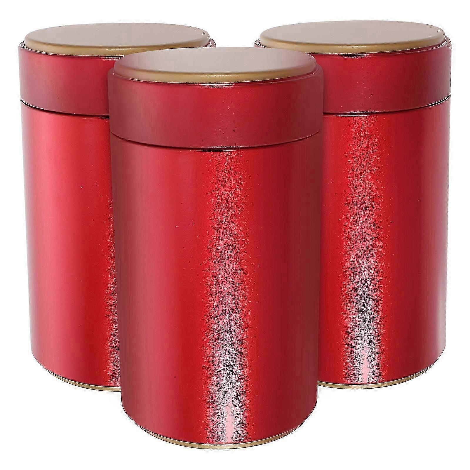 3PCS Round Metal Sealed Storage Jars - Portable Tea Containers (Red)
