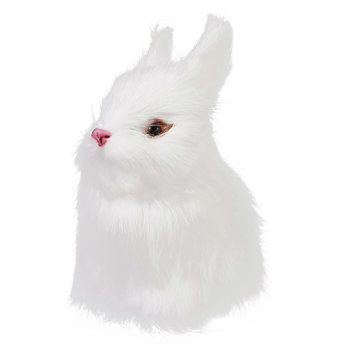 White Easter Simulate Rabbit Lifelike Fluffy Bunny Rabbit Toy Miniature Bunny Model Home Desktop Decorative Accessory Props Easter Kids Gift