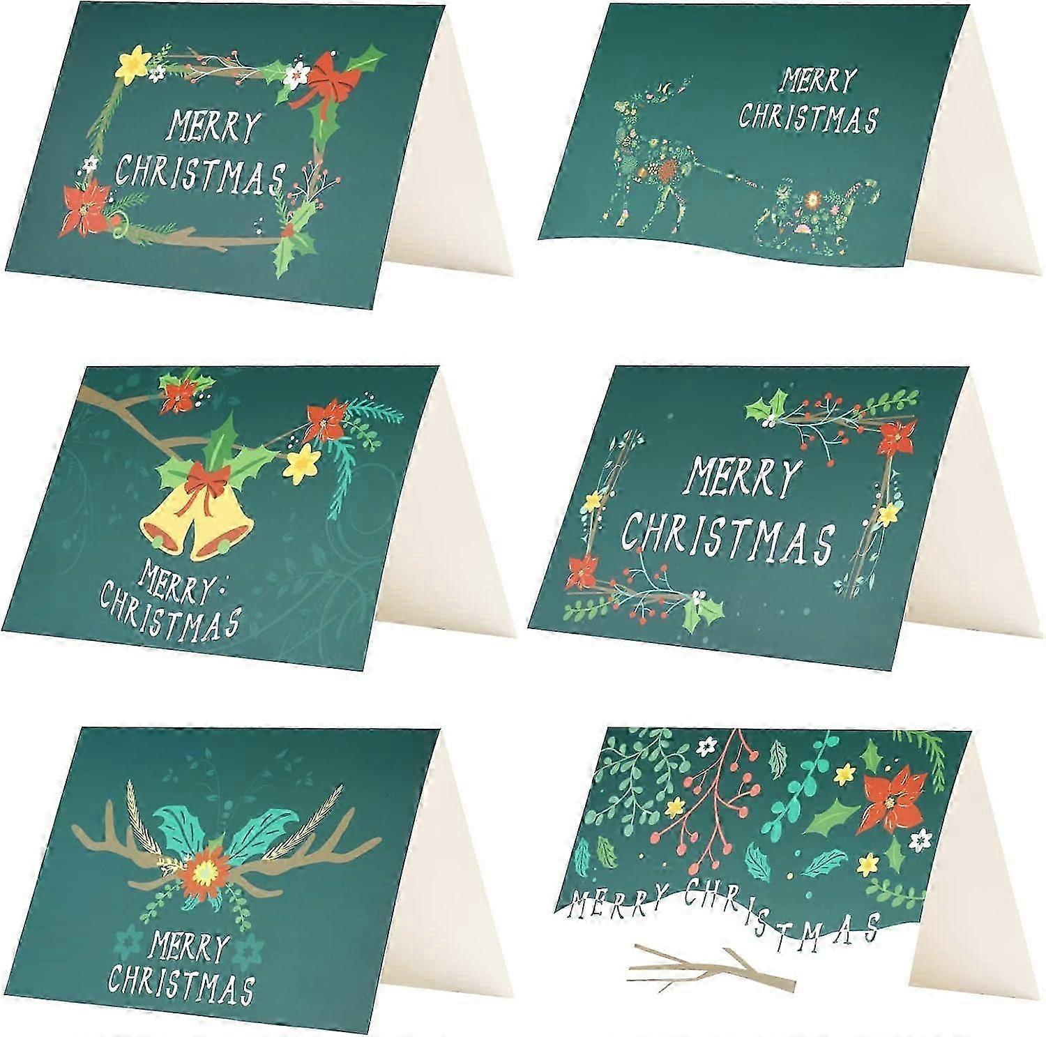 24枚のクリスマスカード、花柄のグリーティングカード、24枚のカード+ 24枚のクリスマスステッカー+ 24枚の封筒、緑