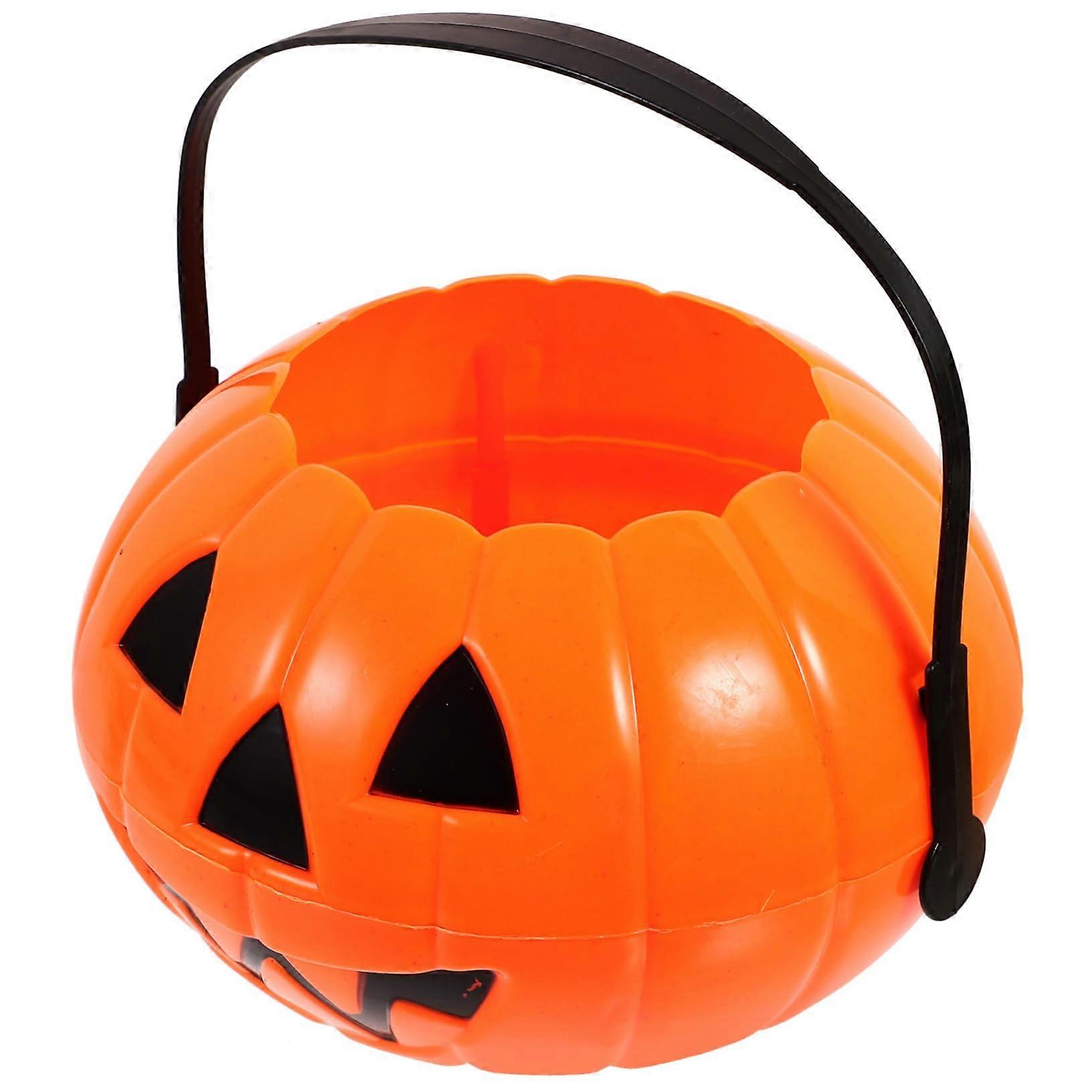 Pumpkin Bucket Candy Holder, Portable Halloween Design, Reusable Durable Plastic, Bright Colors for Trick-Or-Treat