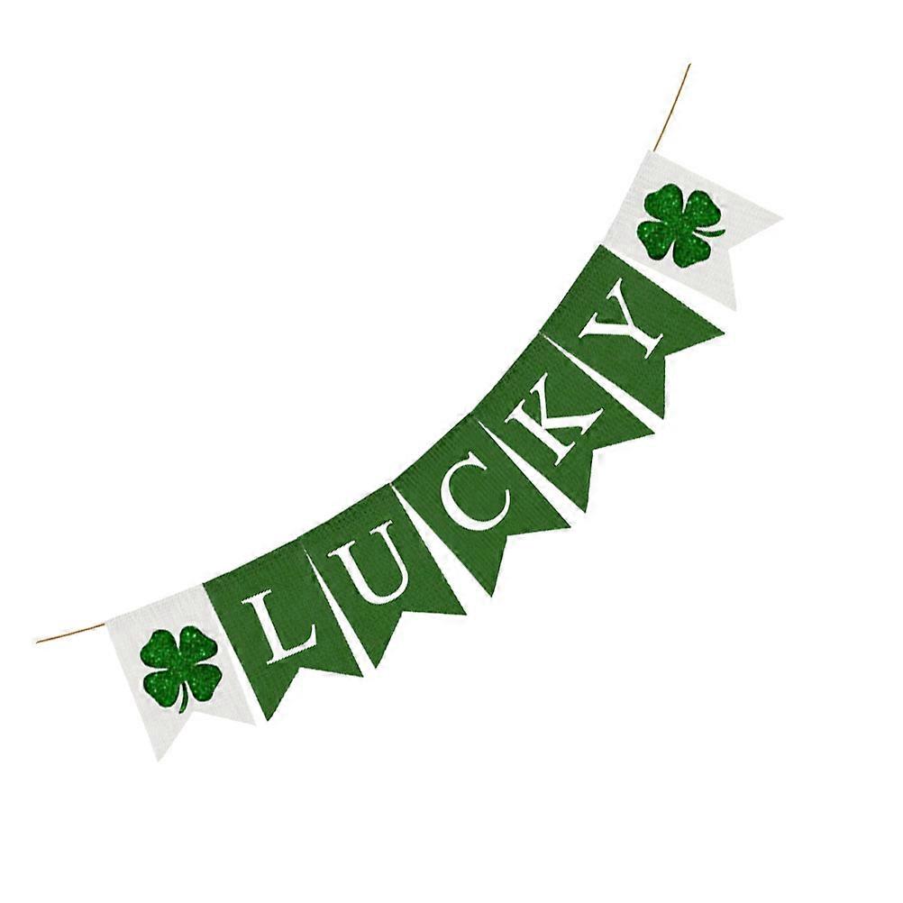 Green Four-leaf Clover Printing Bunting Banner Swallowtail Design For St Patrick's Day Family Decoration 1Set