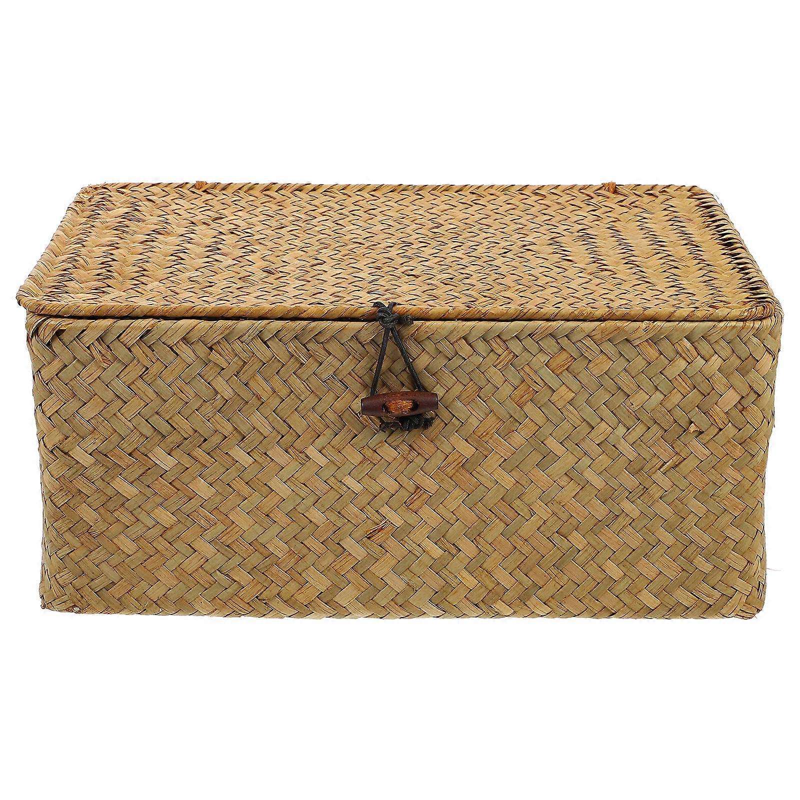 Rectangular Woven Storage Box For Organizing Sundries 10.2X6.3X3.9In Light Brown Practical 1Pack