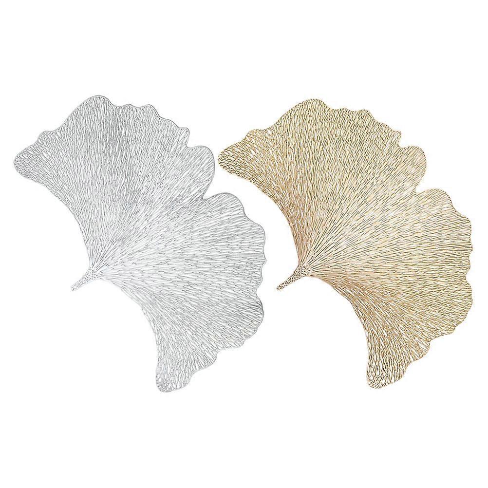 2Pcs Ginkgo Leaf Table Coasters For Household Decoration Insulation And Protection Ideal For Hotel Use Restaurant Use Crafted From PvC In Silver