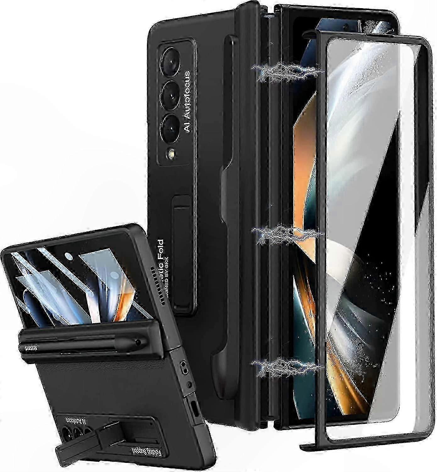 Foldable Phone Case with Stylus Holder, Integrated Screen Protector and Magnetic Hinge Guard for Enhanced Protection