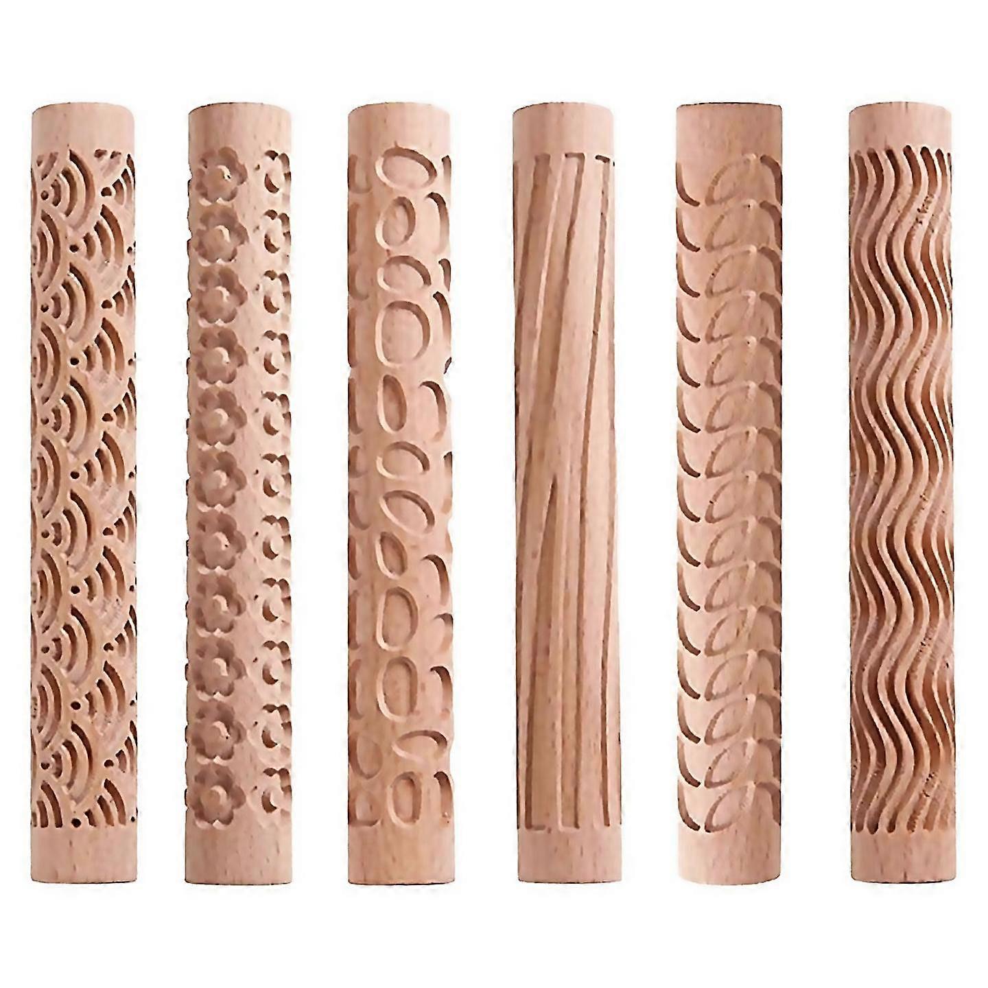 For 6pcs clay modeling pattern rollers texture rollers for clay wooden handle pottery tools stars