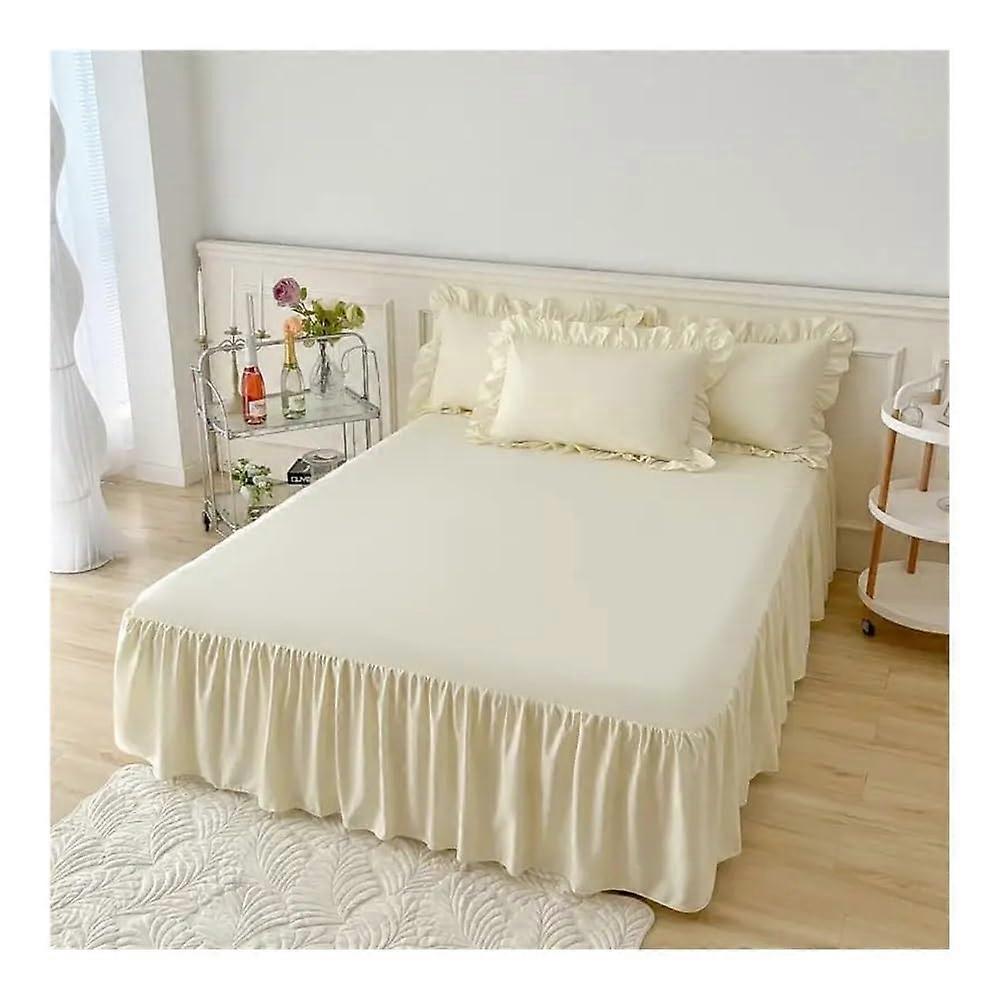 Bettrock with ruffles, white, 2 pillowcases, double bed, queensize bed