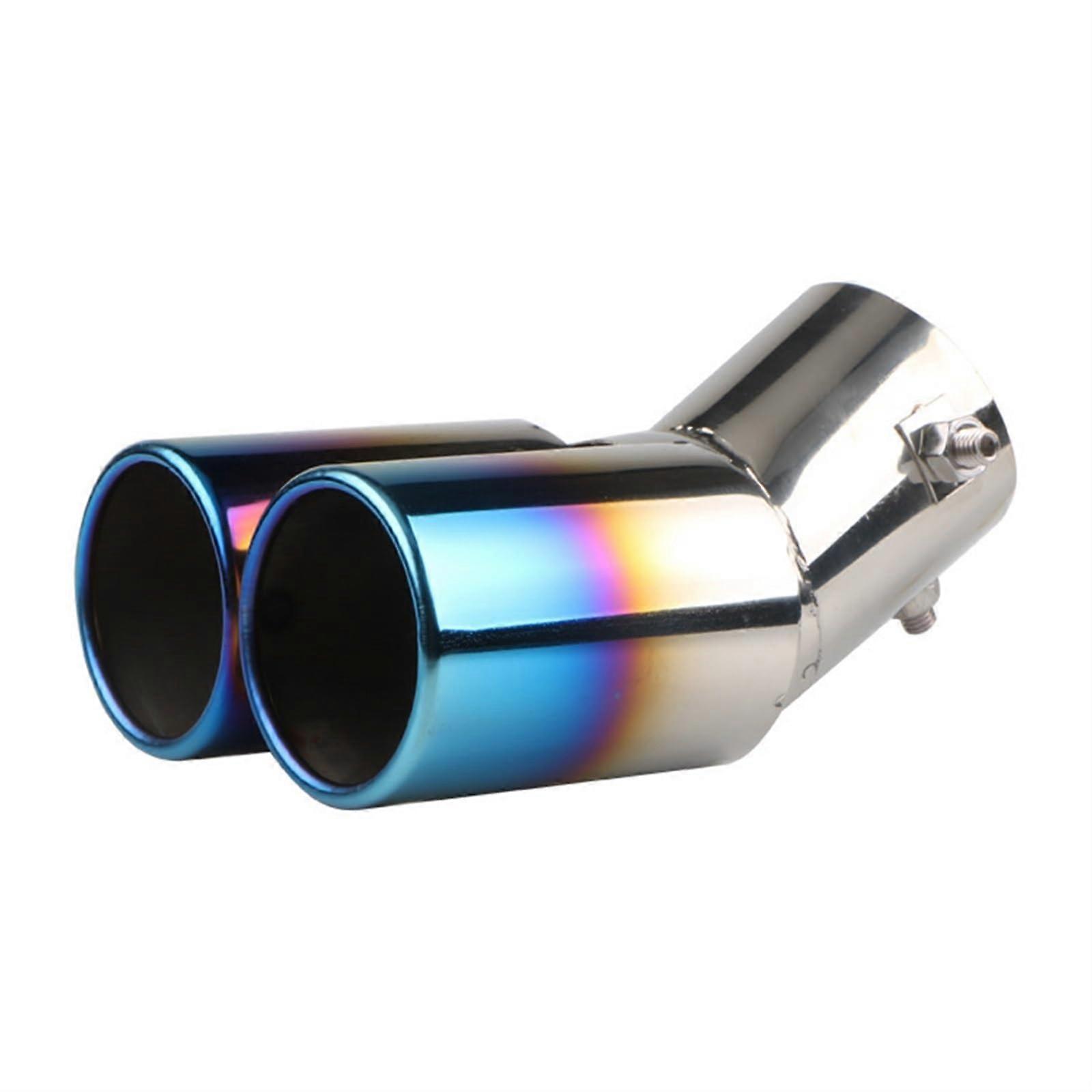 Universal Car Exhaust Cover 63 mm Dual Muffler Tip Dual Chrome Trim Bend Blue Flat