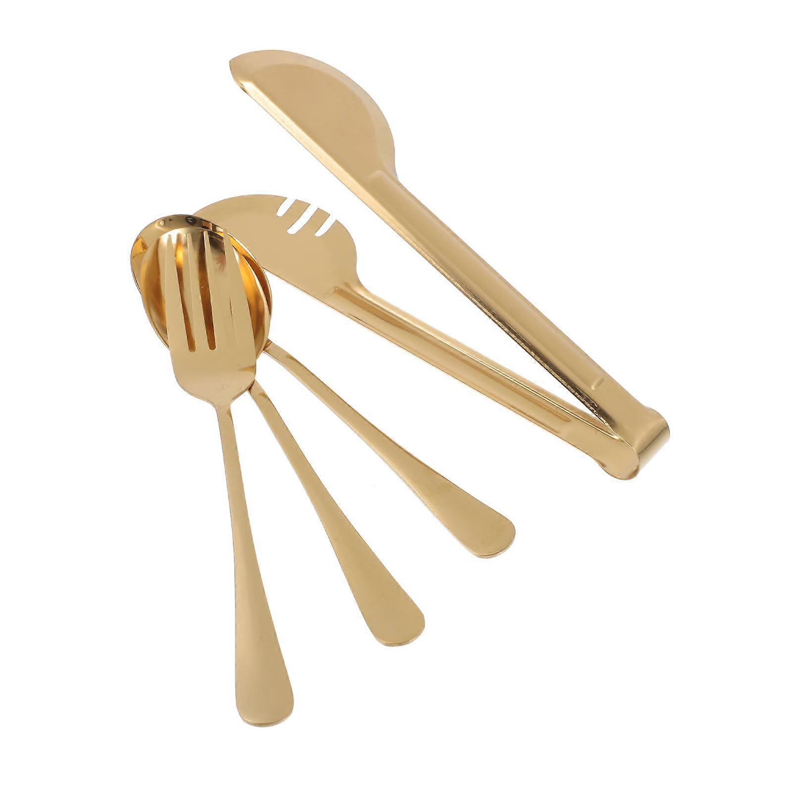 Golden Stainless Steel Food Clips Set (4pcs) – Tableware Clamps for Home Use, Smooth Edges Easy Handling
