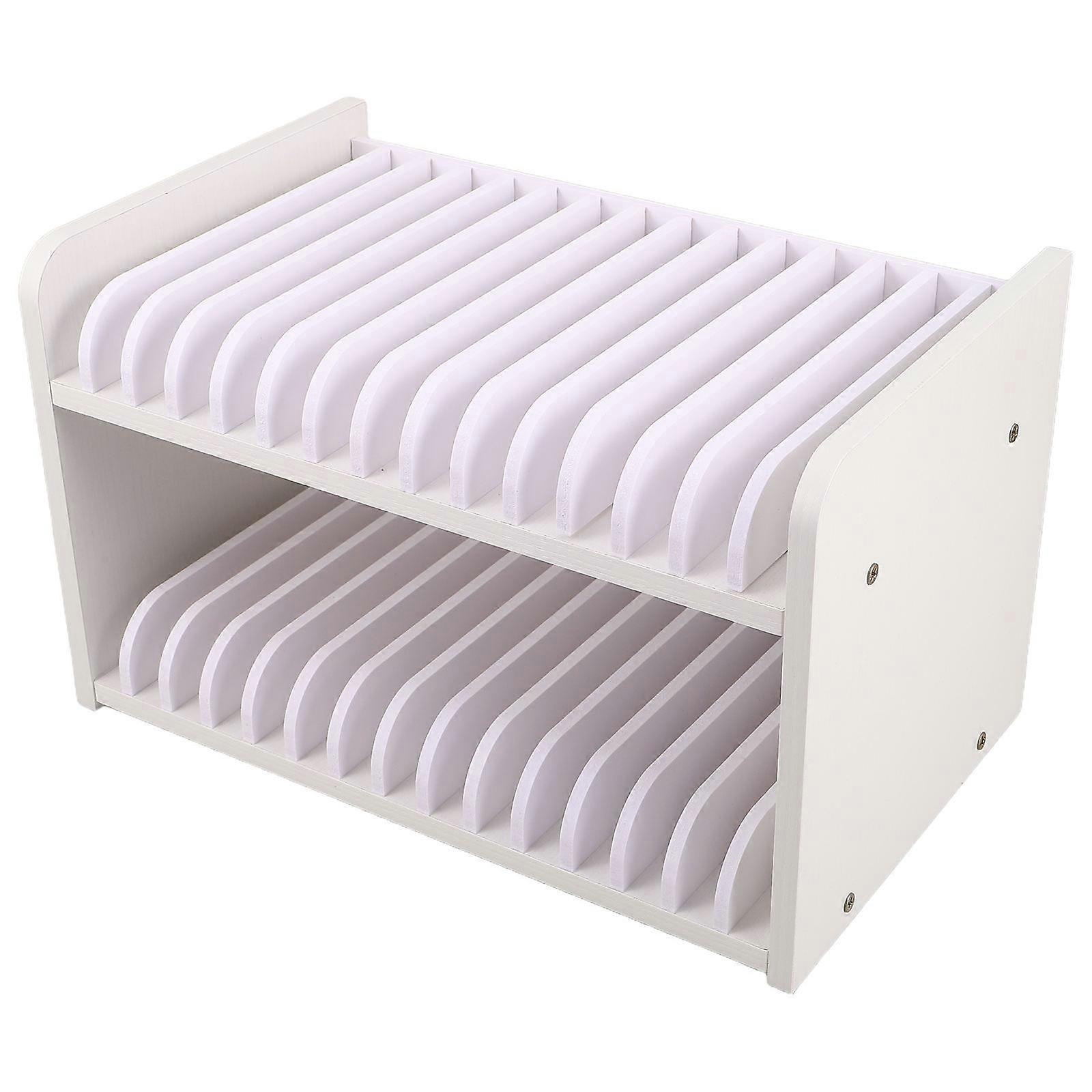 Desktop Storage Phone Docking Station Organizer for Office Classroom White Wood Material with Multi-Layer Management 1Pcs