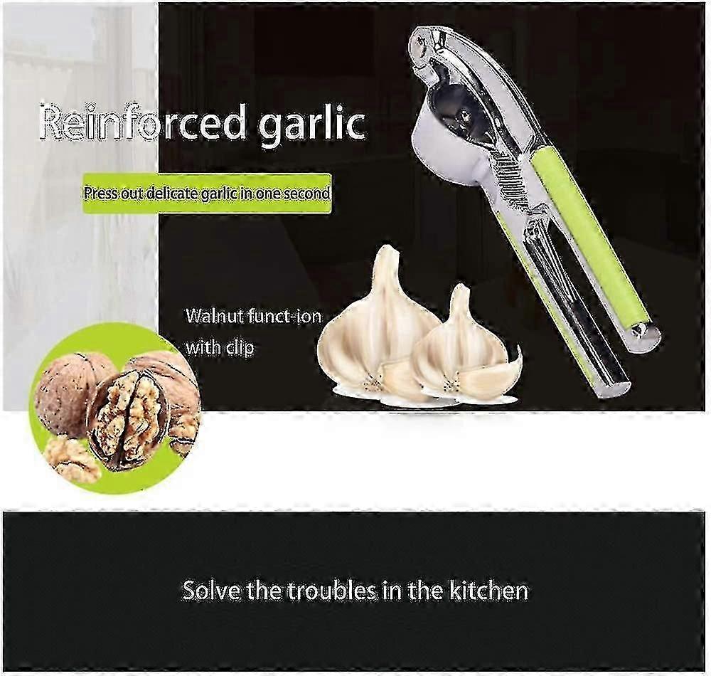 Rustproof Garlic Press Garlic Press Garlic Crusher Practical Kitchen Aid, With Nutcracker(1 Piecegreen)