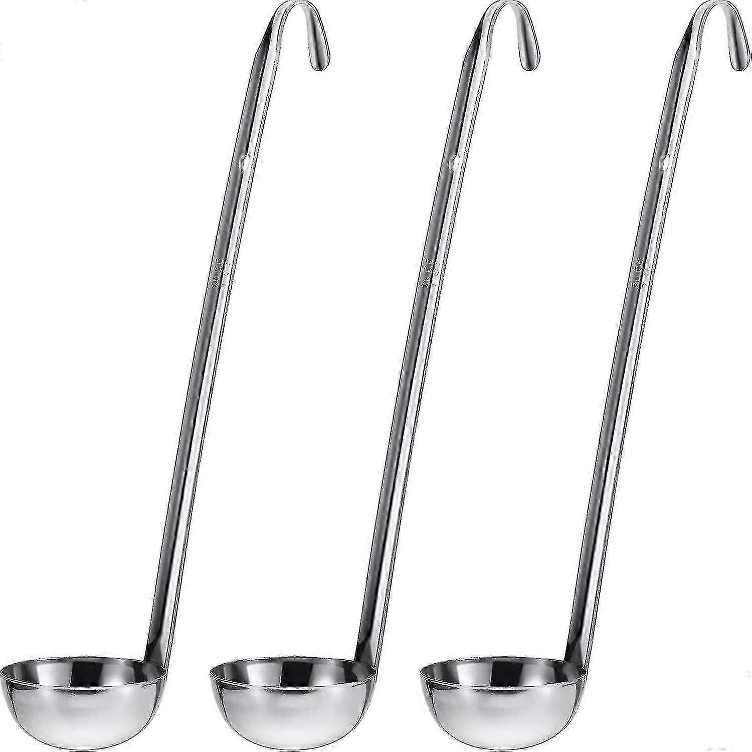 Set di mestoli da zuppa in acciaio inossidabile da 3 pezzi con manico ergonomico e bordo versatore per cucinare e servire in cucina