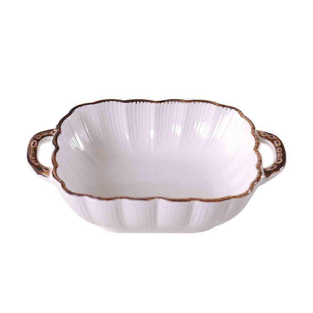 Baking Tray Ceramic Square Double-Handle Bakeware 2-Piece Lasagna Dish Set White Glazed Microwave and Steam Safe