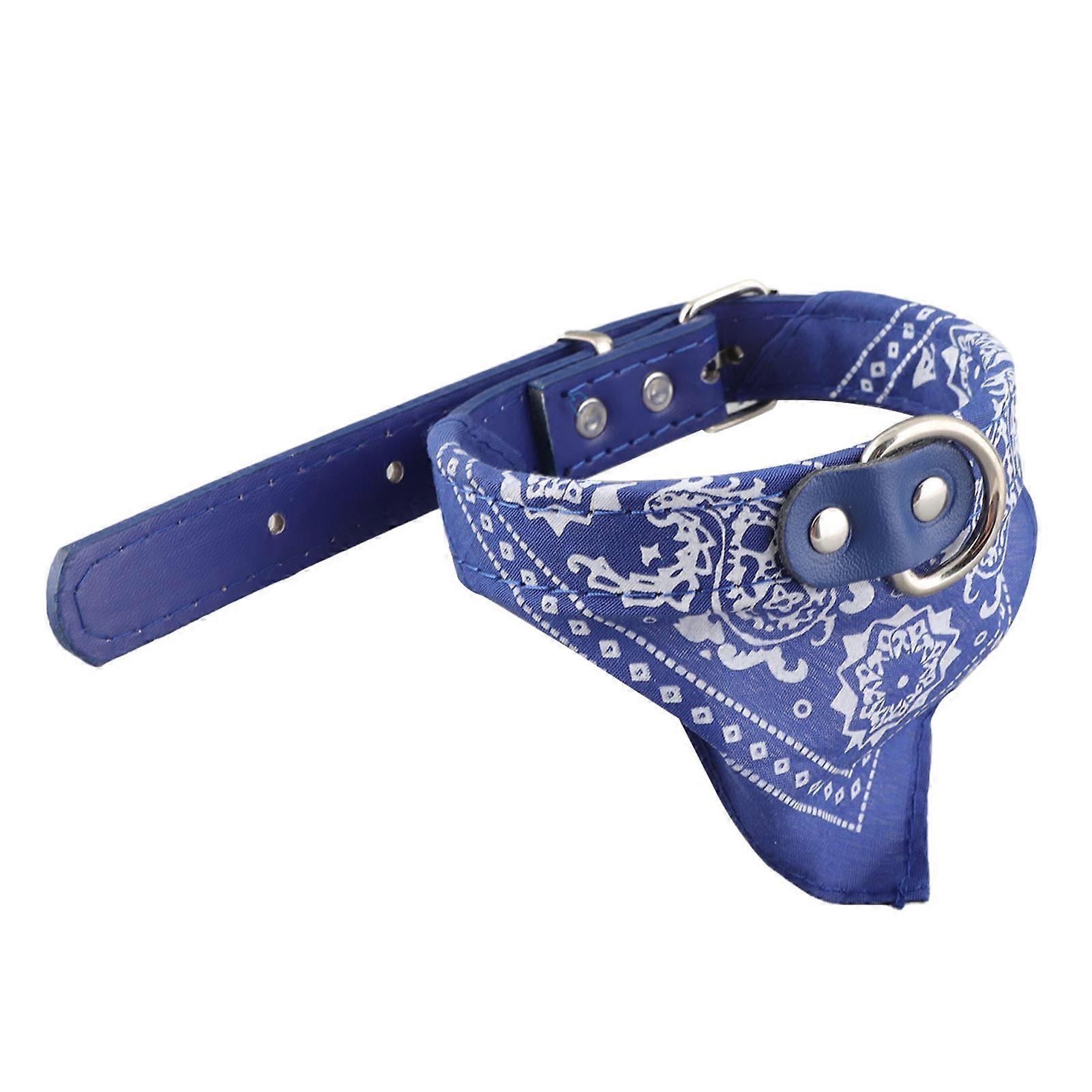 Ethnic Style Cat Dog Bib Collar Blue L Adjustable Saliva Towel