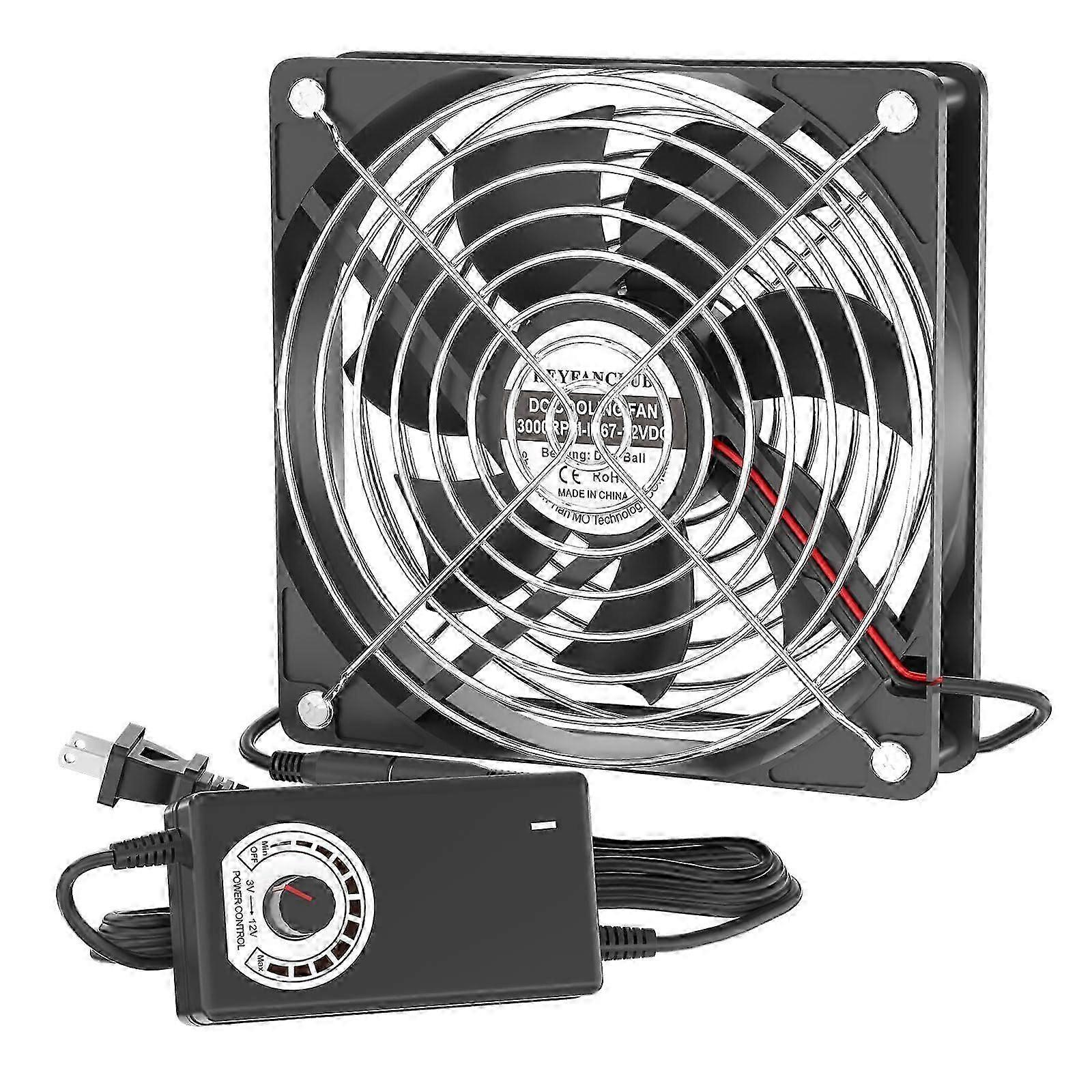IP67 Small 12V Variable Speed Computer Fan with AC Plug, 110V 120V 220V AC Powered Ventilation Exhaust Fan
