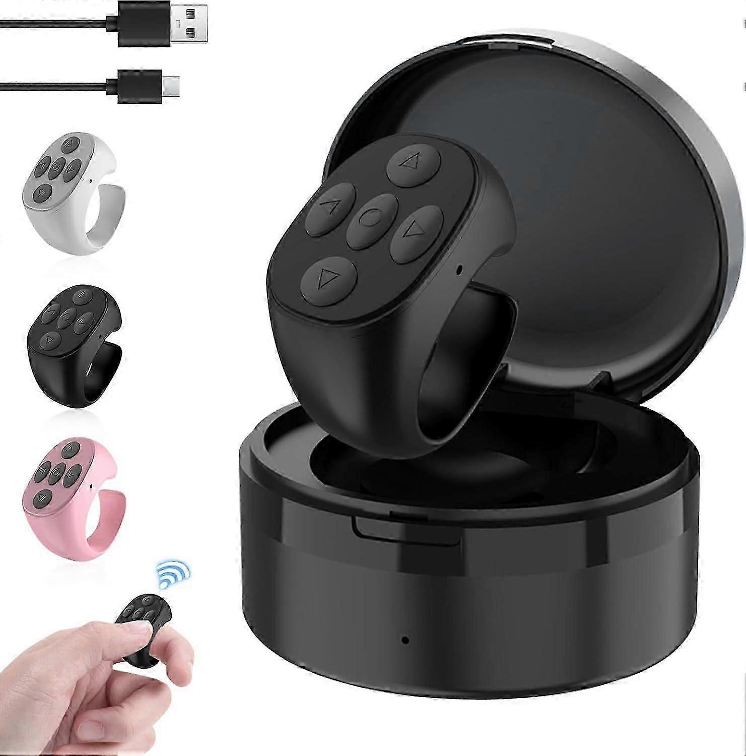 Fingertip Wireless Bluetooth Remote Control with Charging Case, Remote Control App Page Turner, Hands-Free Scrolling Ring Remote Control, Fingertip Re
