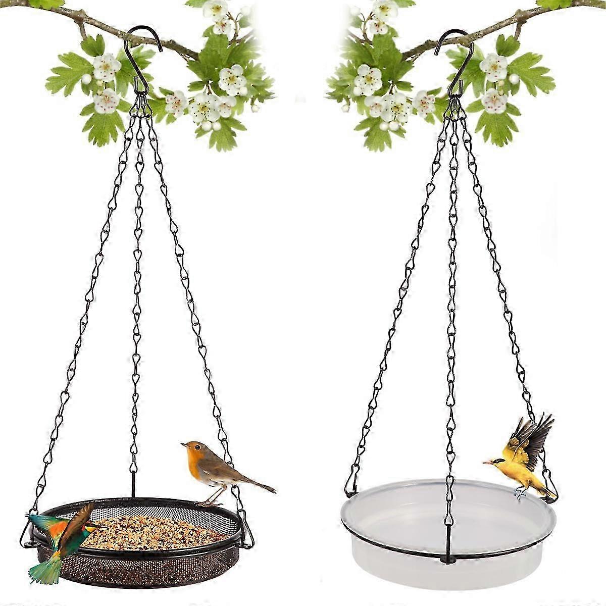 New 2-in-1 Bird Feeder Set with Bath for Outdoor Use: Compact Metal Tray for Attracting Birds