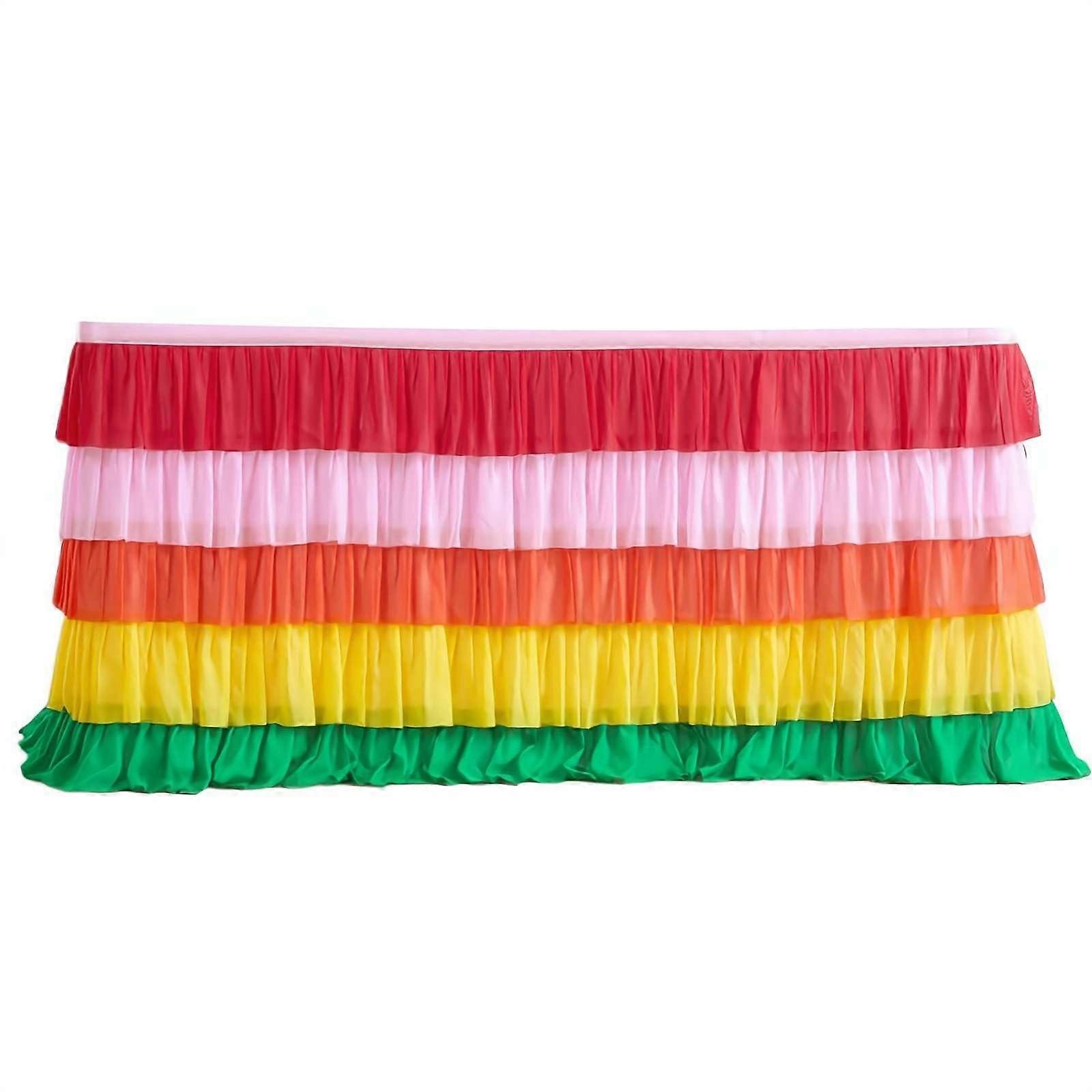Colorful Tulle Table Skirt For Teacher Desk Rectangular Ruffle Desk Skirt Rainbow 9 Ft Classroom Kindergarten Preschool