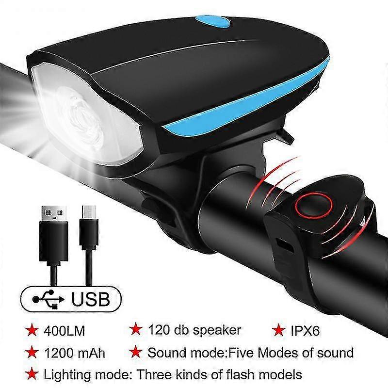 Bicycle Front Light with Bike Horn USB Rechargeable Lantern