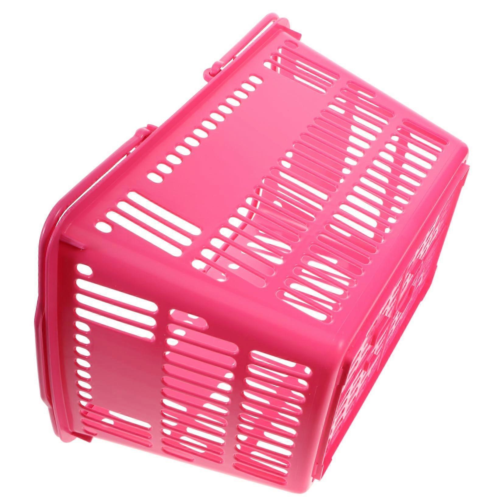 Grocery Basket - Pink Plastic Storage Container With Handle, Large Fruits And Snacks, Supermarkets And Home Organization
