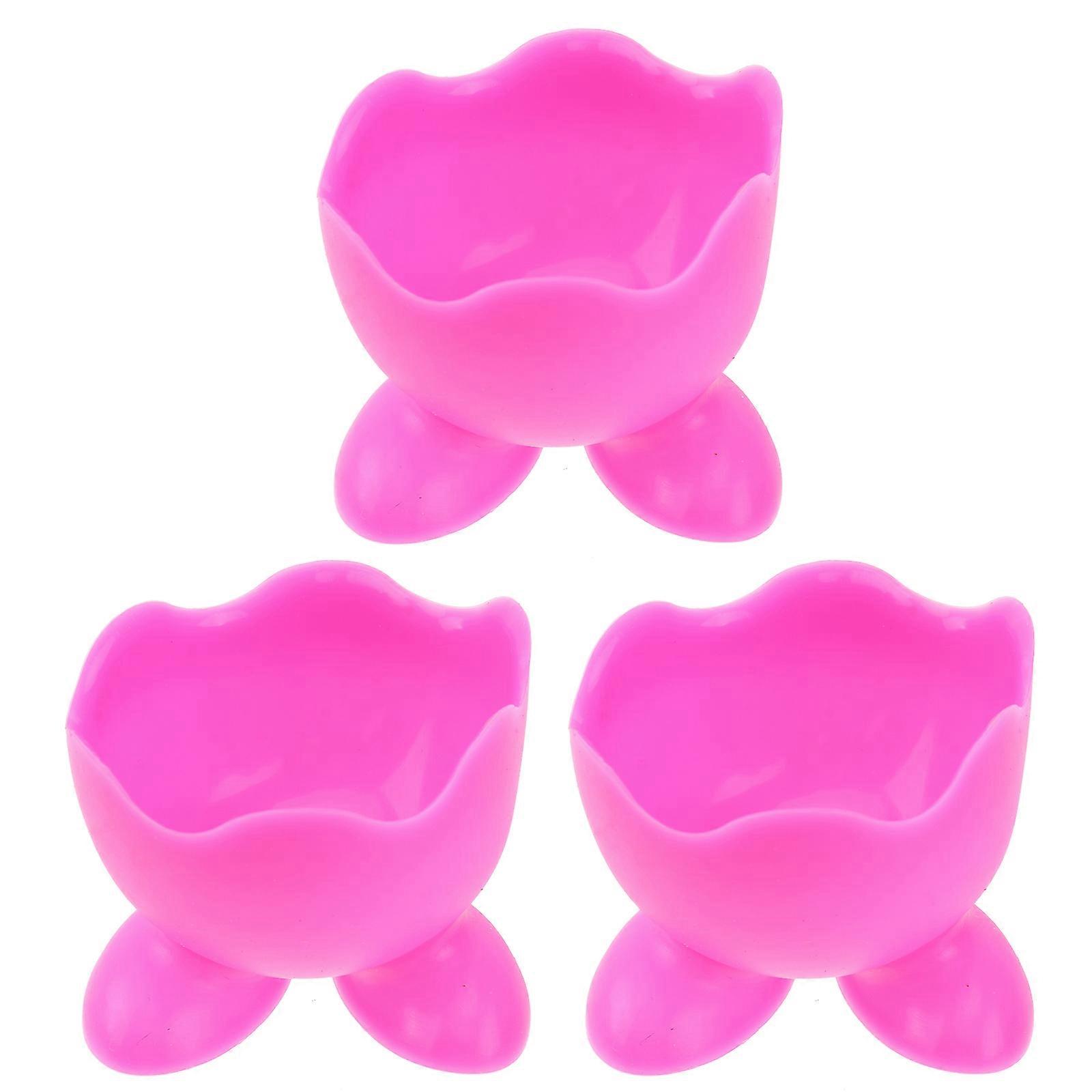 Boiled Egg Cup Holder Dishwasher Safe Dining Room Round Shape Egg Cooker Tool 3Pcs Red