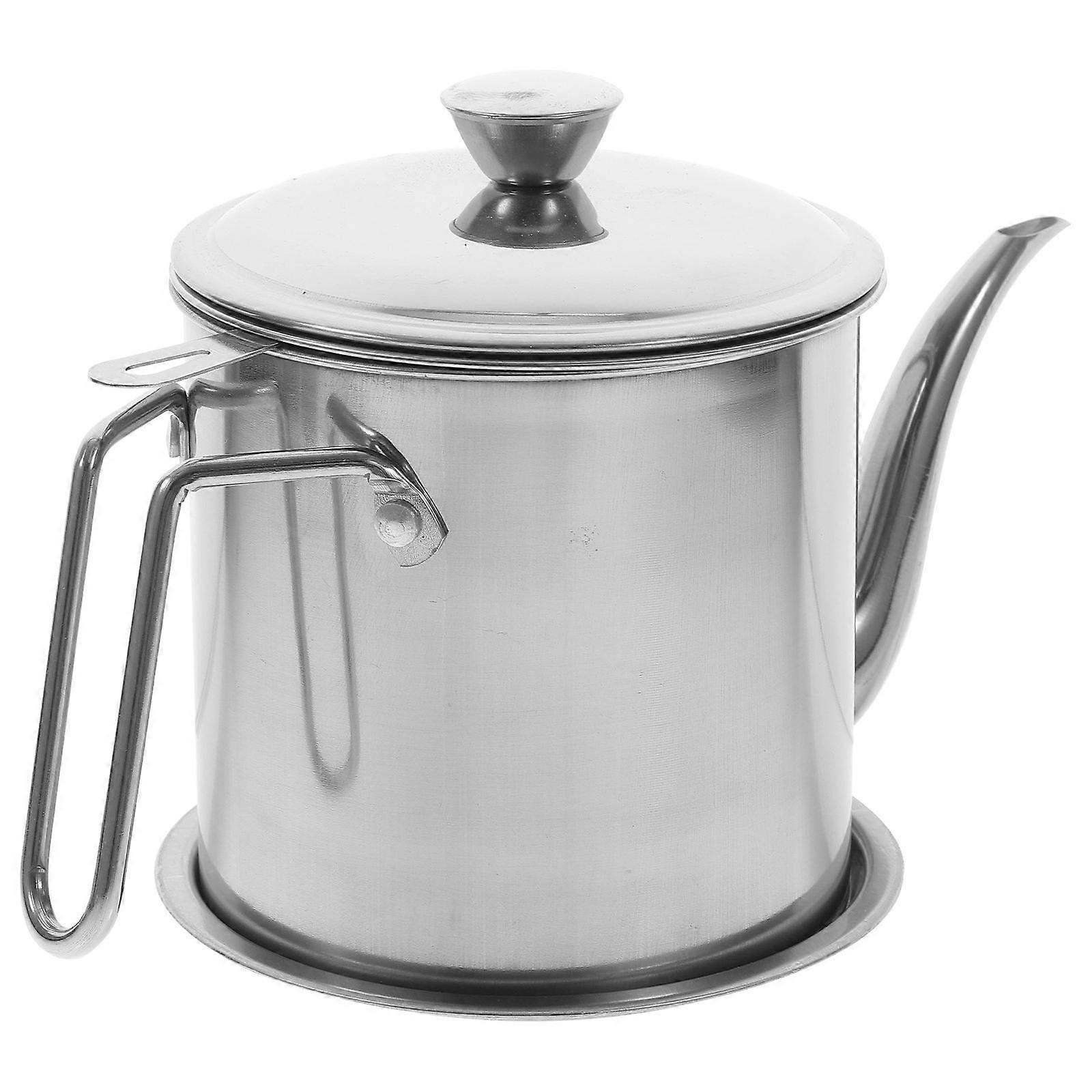 Grease Can with Strainer Oil Holder for Storage Use 2Sets Silver