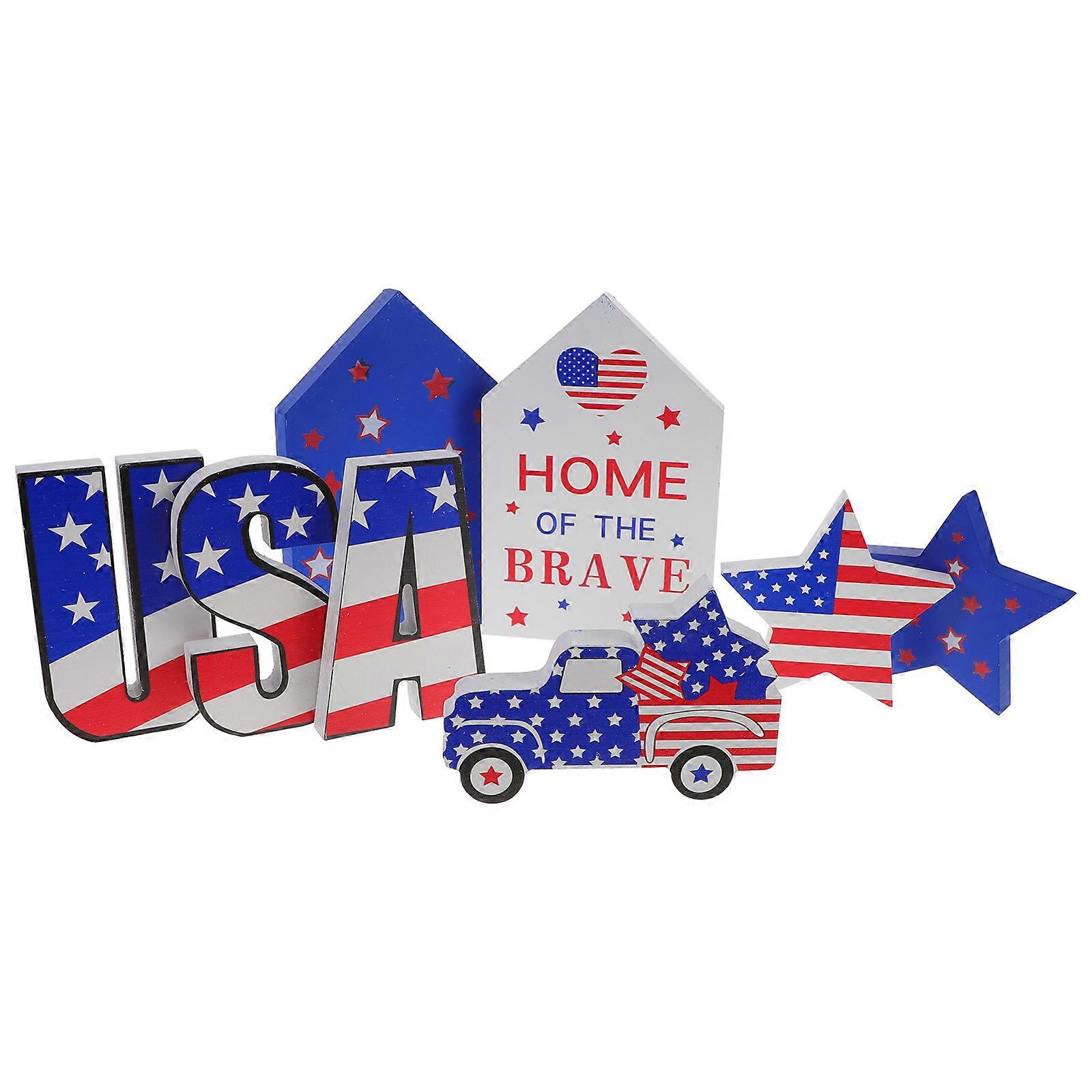 4th Of July Wooden Tabletop Decor 2 Sets For Independence Day Party Atmosphere Creation Assorted Decor