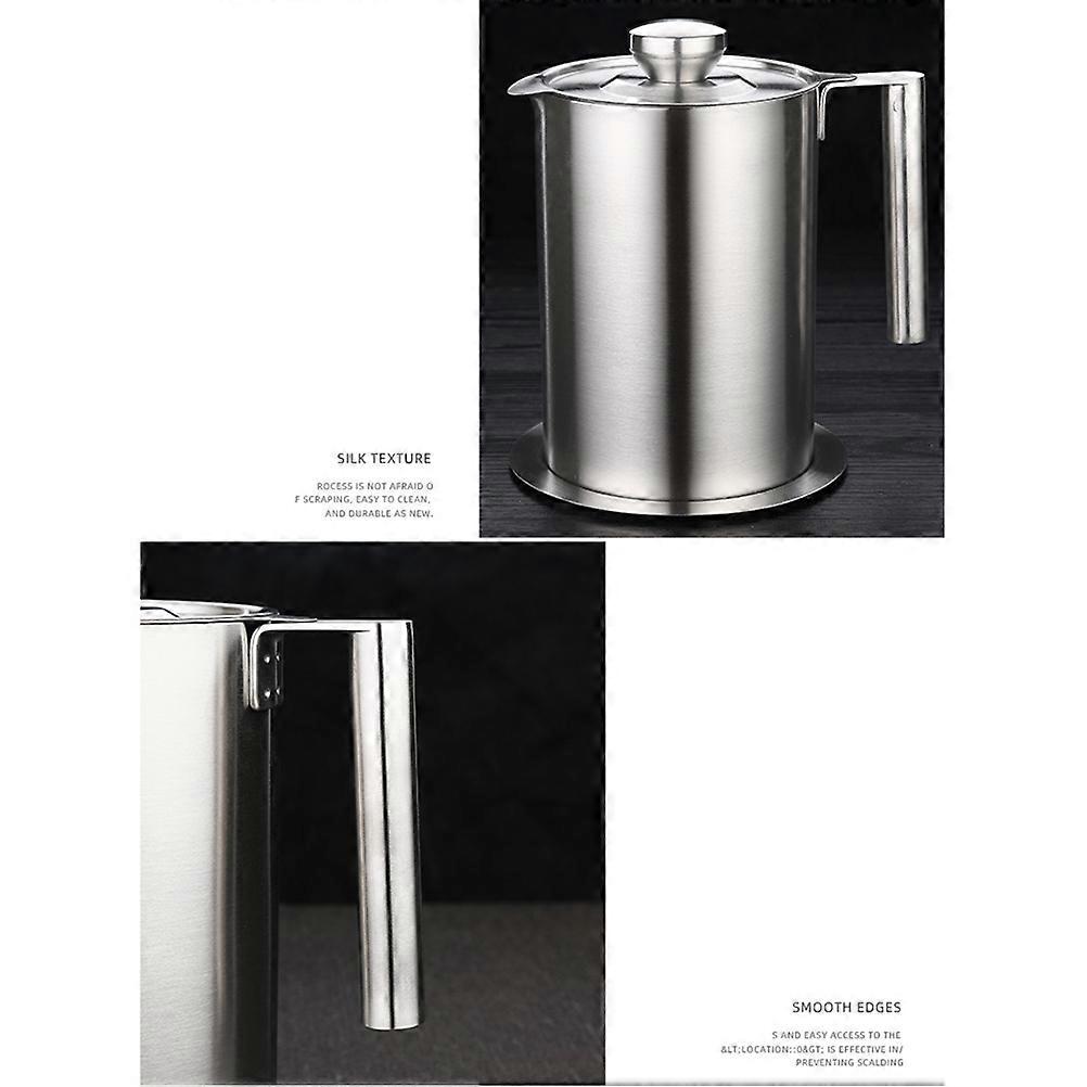 Oil Strainer Pot 1Pcs Silver with Scald-Proof Handle for Oil Filtering