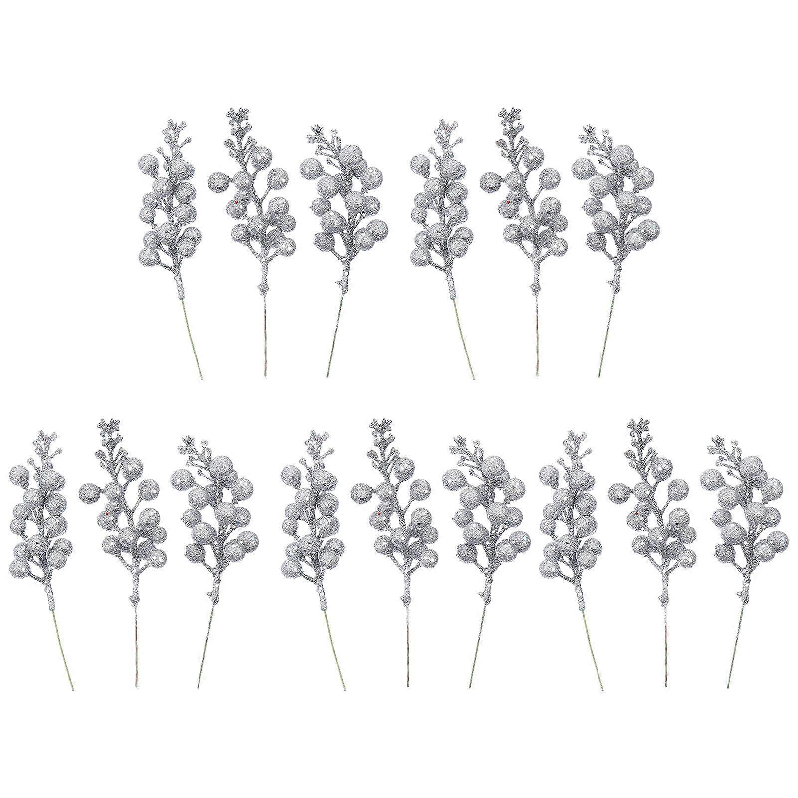 Christmas Artificial Berry Branches for Tree Decor 45Pcs Silver