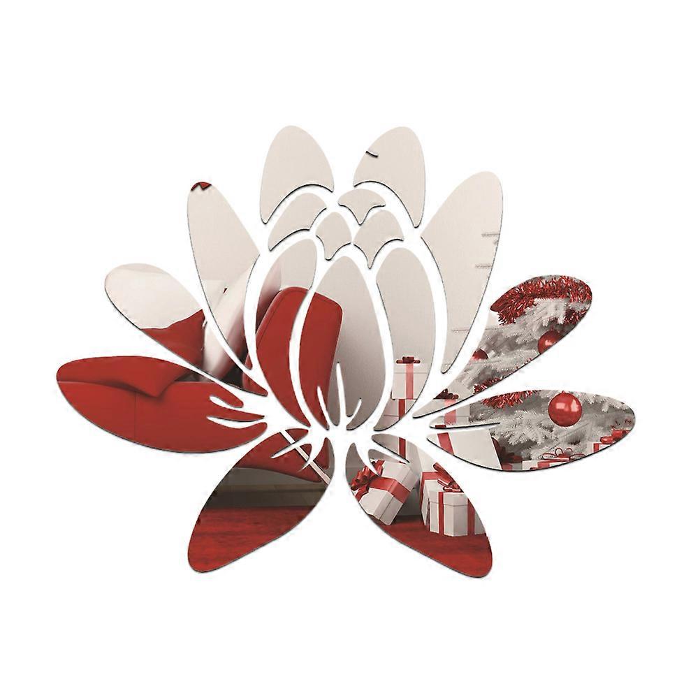 Mirror Wall Sticker Crystal Lotus Wall Paste for Decoration 3Pcs Silver