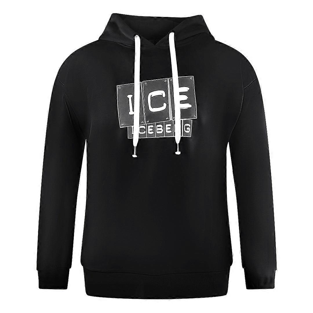 Ice Iceberg Bold Blocked Logo Black Hoodie
