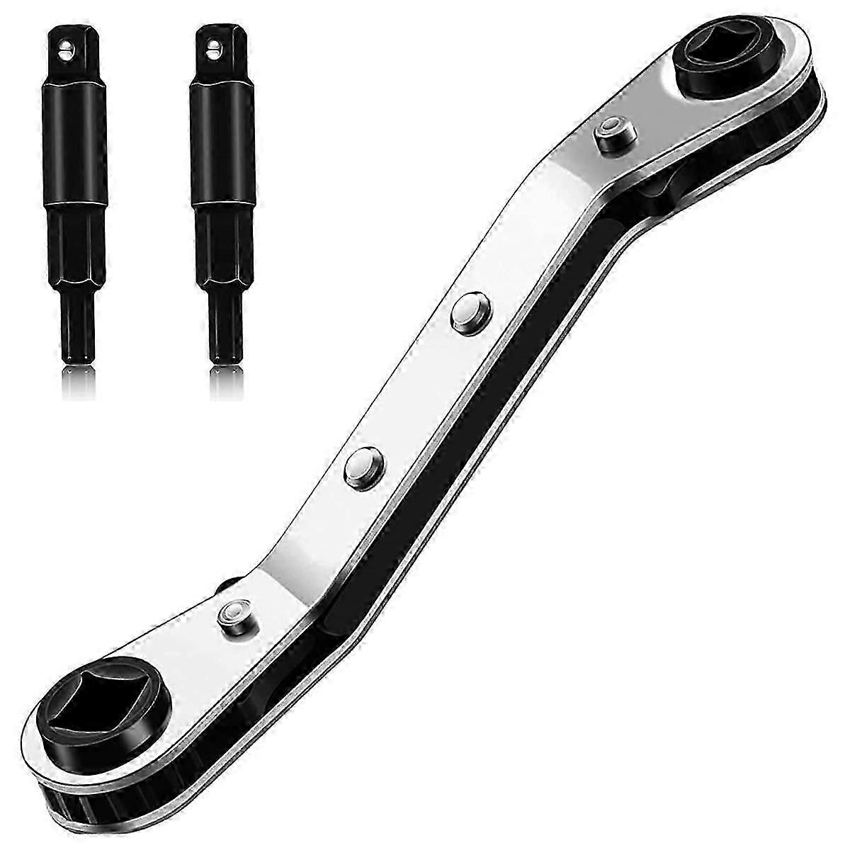 Hvac Service Wrench Tools:Air Conditioner Valve Ratchet Wrench with 2 Hexagon Bit Adapter Kit for R