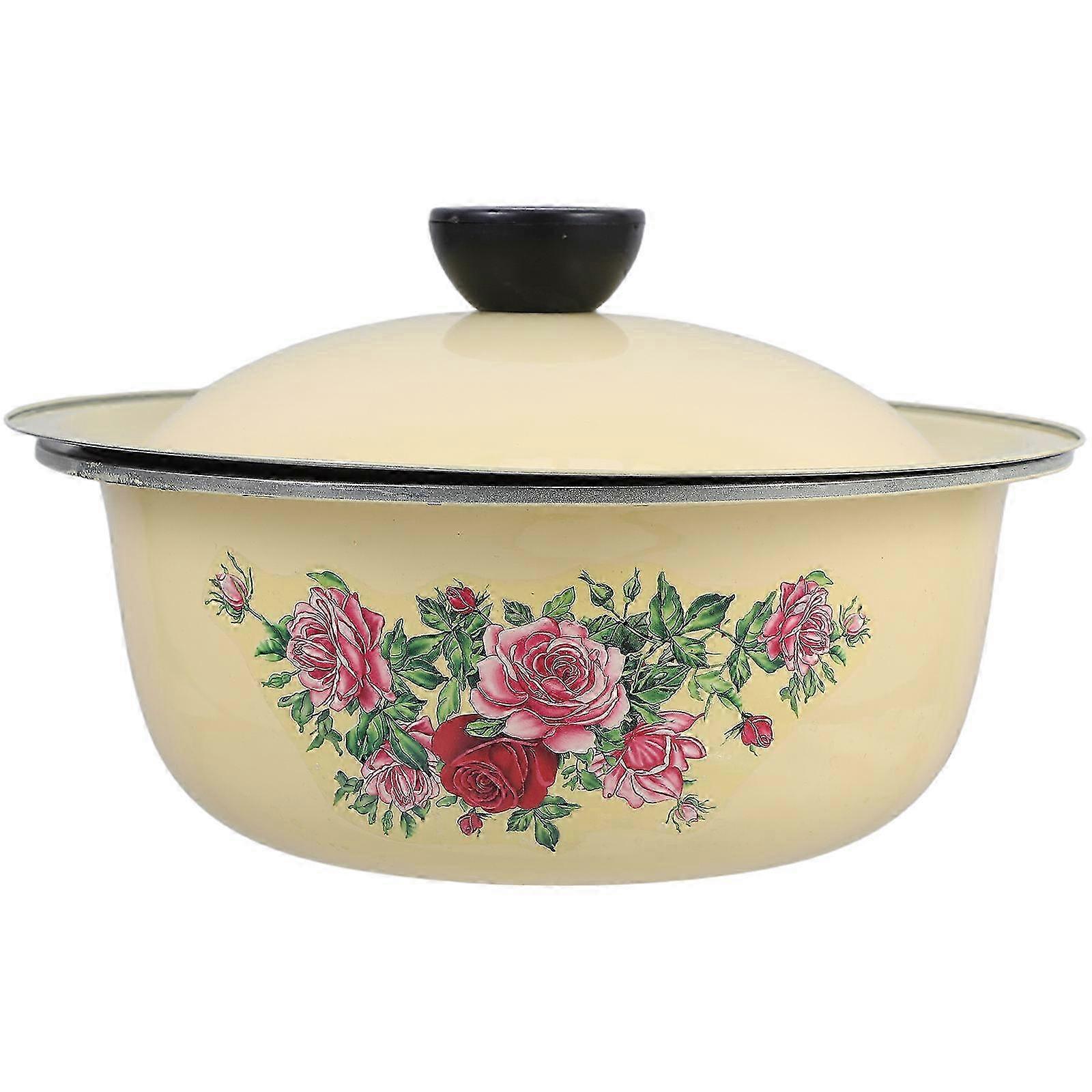 Vintage Enamel Bowls with Lids for Restaurant Use, Food Storage, and Dough Mixing, 18cm Set