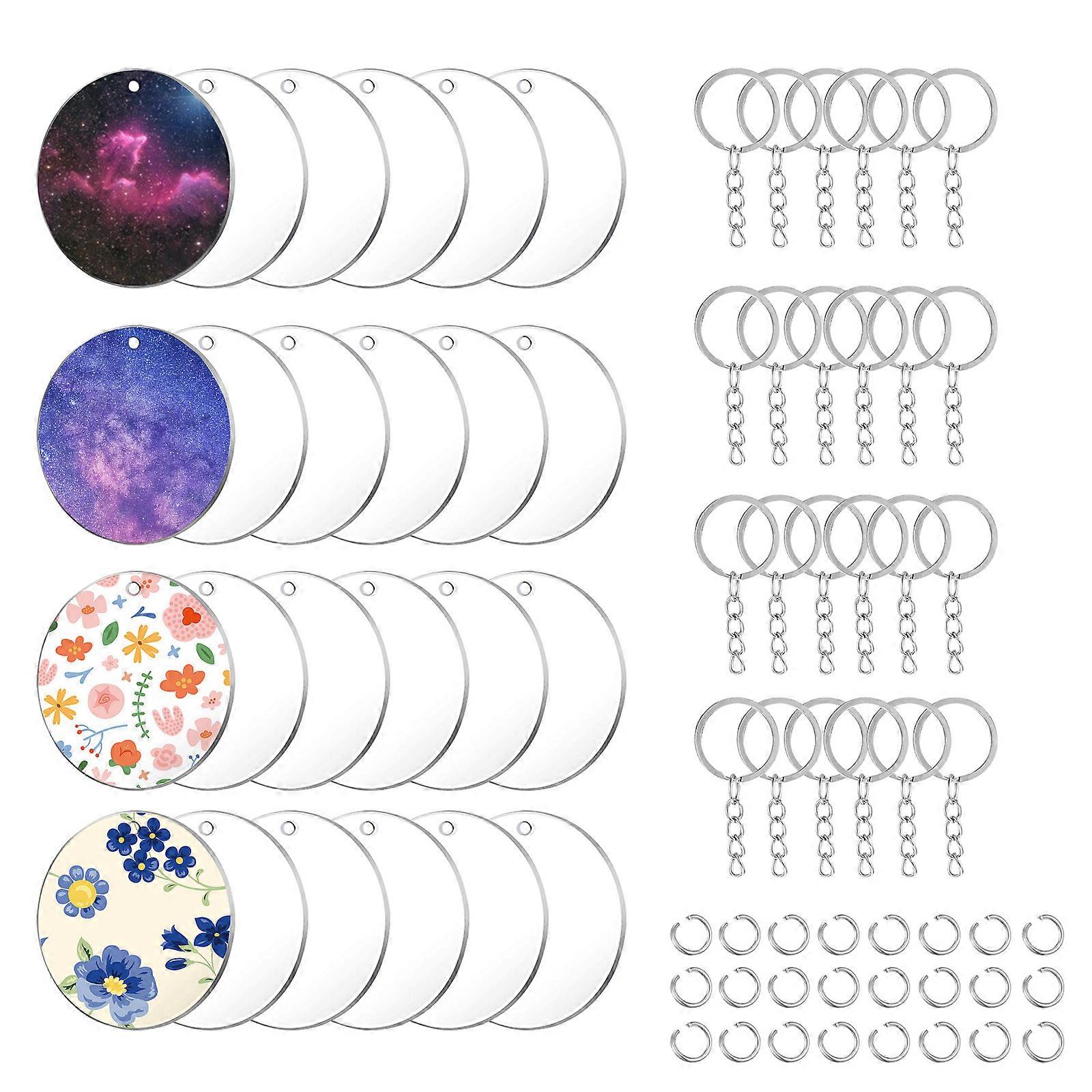 48 Pieces/Set Circle Disc Replacement Transparent Keychain Blank Accessories