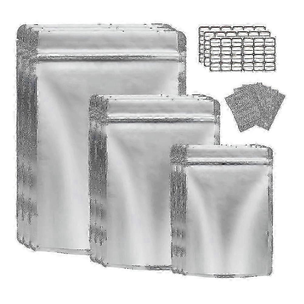Pacote com 50 sacos de Mylar para armazenamento de alimentos com absorvedor de oxigênio, grãos e nozes reutilizáveis Bzsm