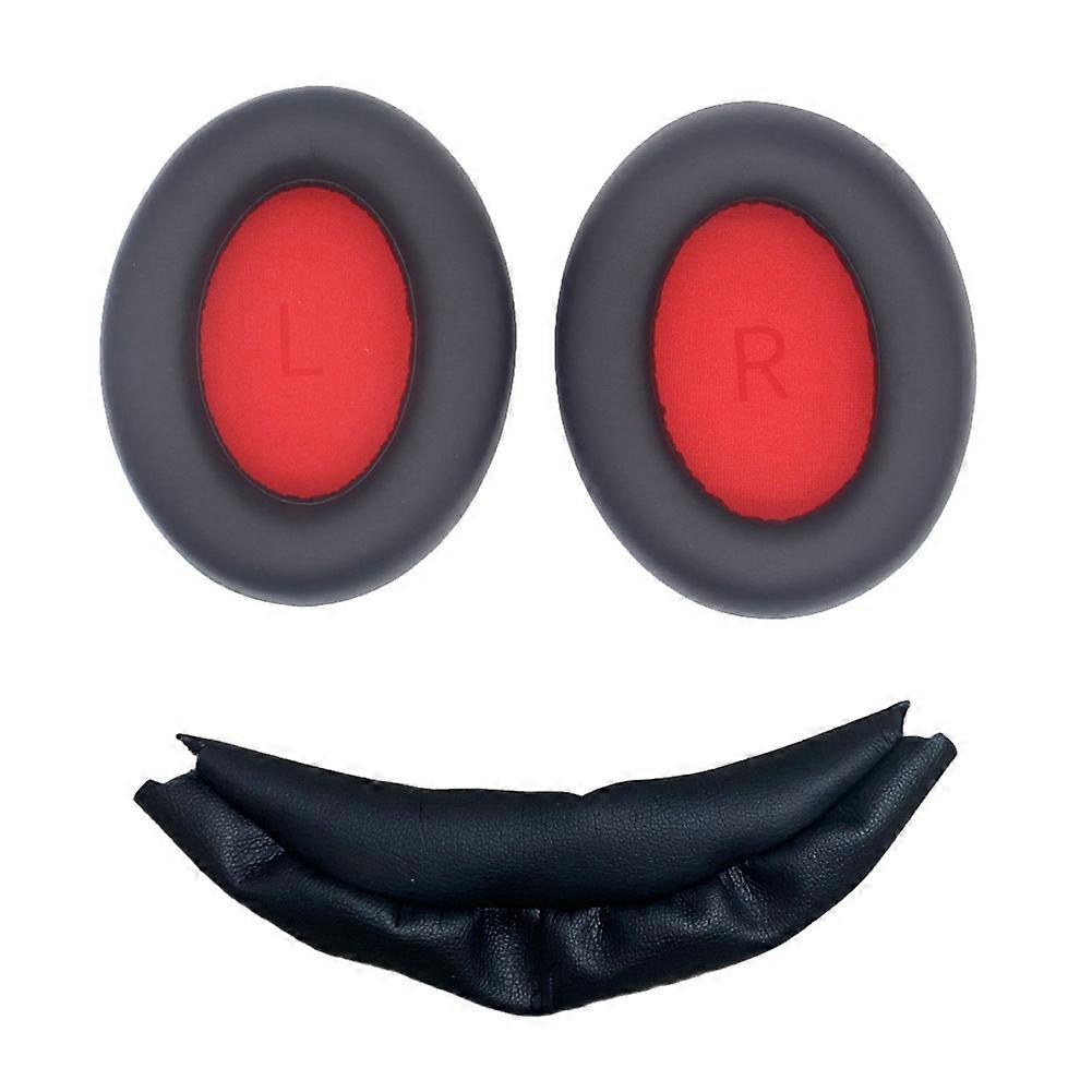 Coussinets d'oreille pour casque 1MORE SonoFlow, oreillettes et arceau de tête, coussinets en mousse souple, noir et rouge