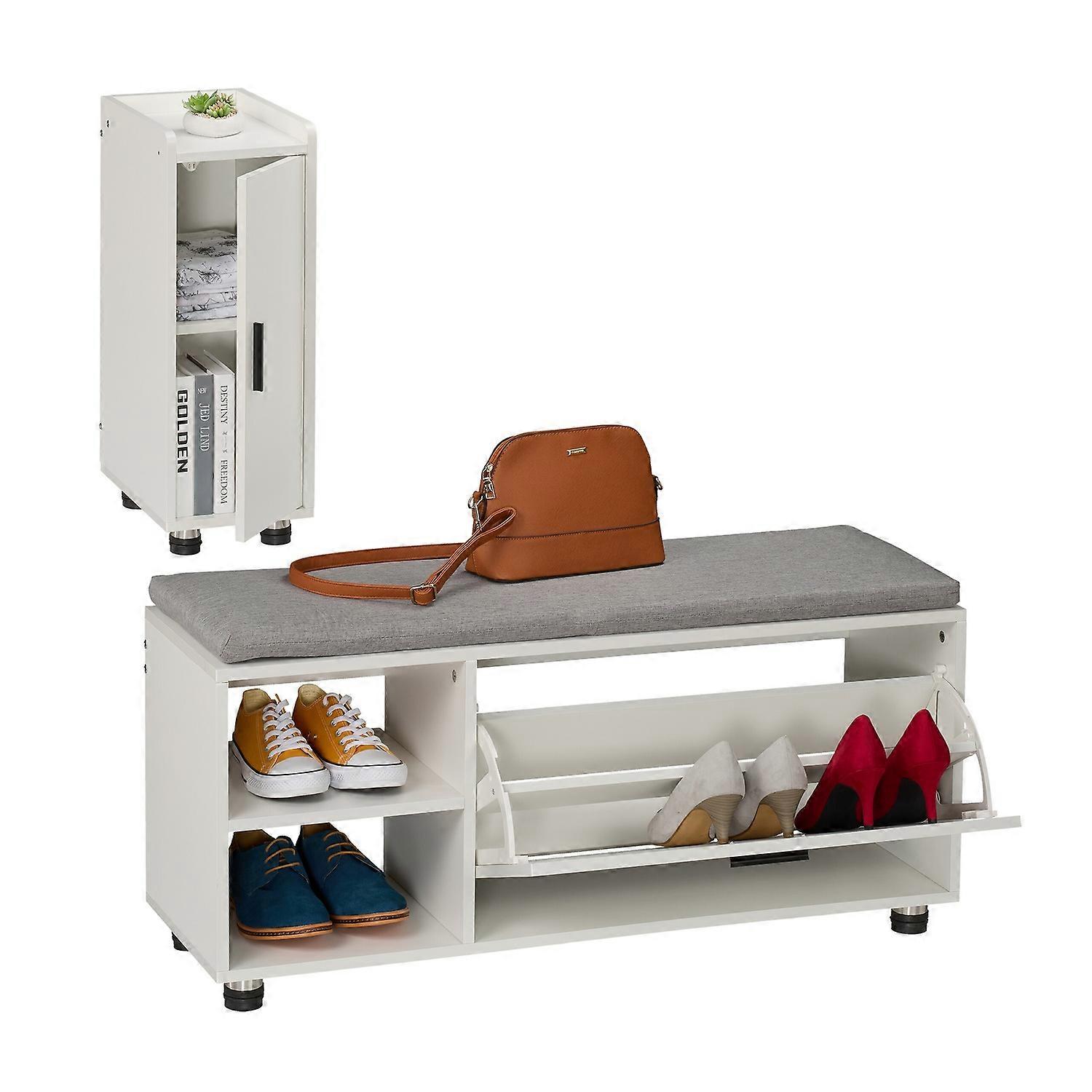 Shoe bench with cushion & hall cabinet set