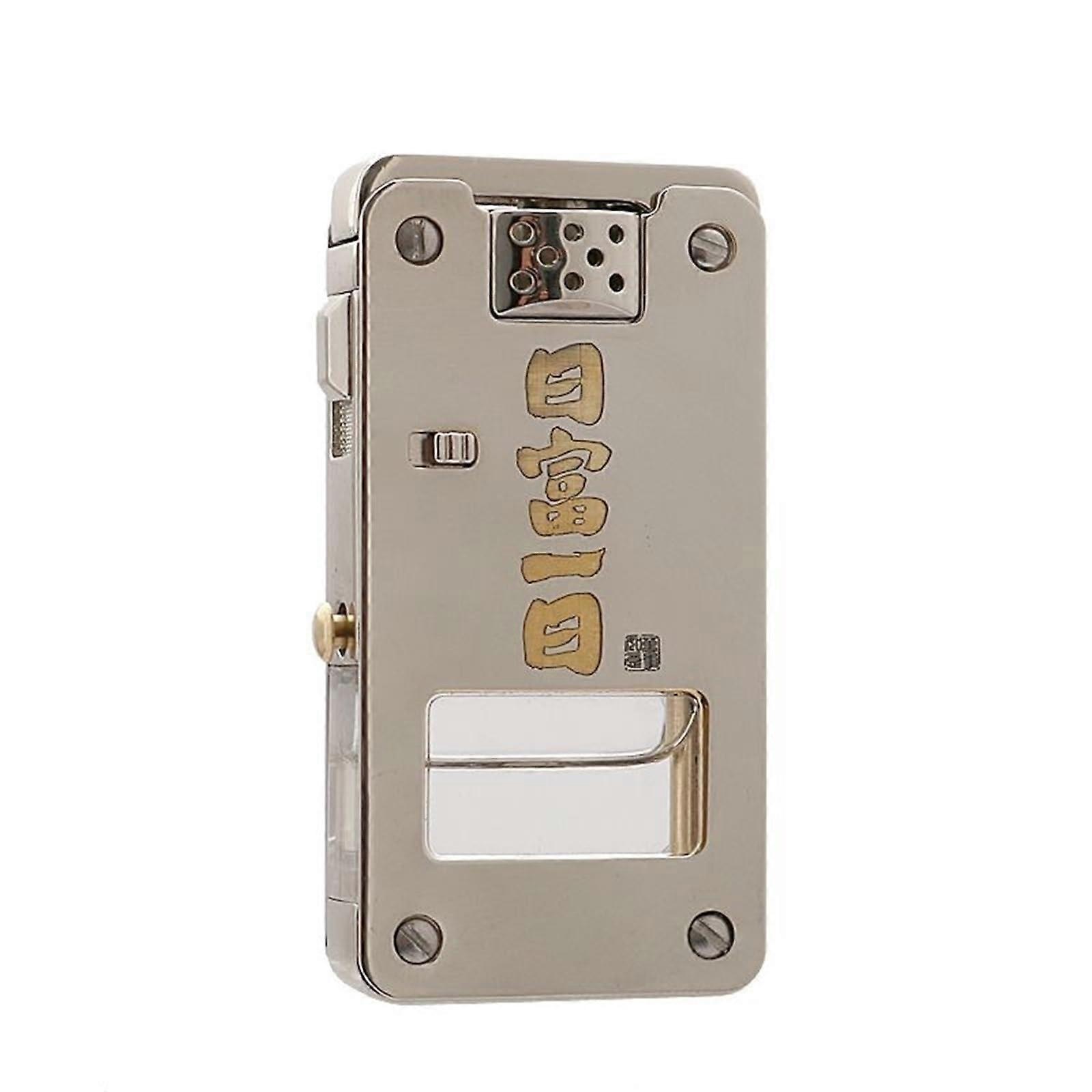 Kerosene Lighter 2025 Transparent Fuel Tank, OneButton Ejection Switch, Safety Lock, Reusable, No Fuel Included, Silver