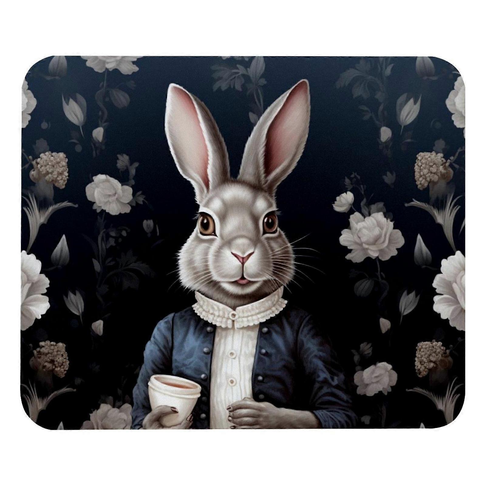 Podložka pod myš s králičími bílými čtvercovými motivy, látková podložka pod počítačovou myš s pogumovanou základnou, 8,3x9,8 palce/21x25 cm