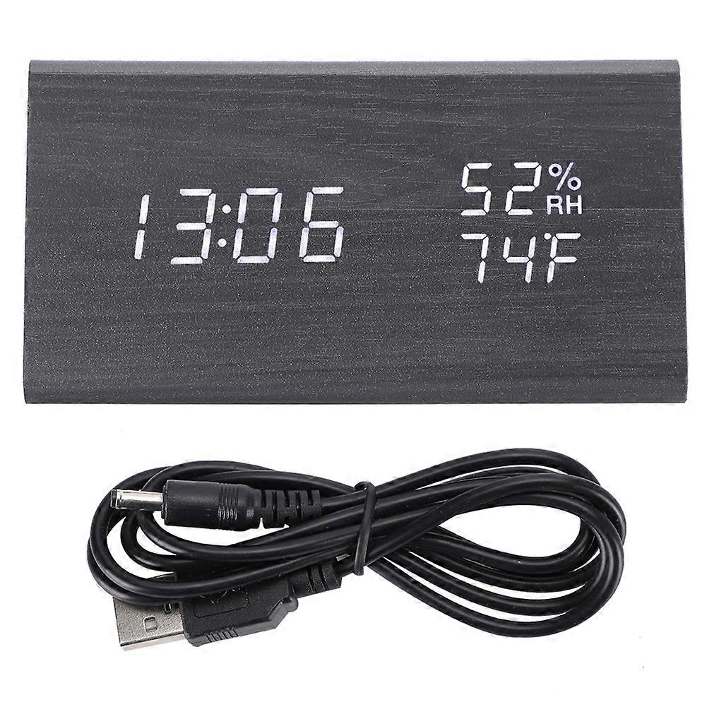 Digital LED Wood Desk Clock Voice Control Triangular Temp Humidity Alarm White Light