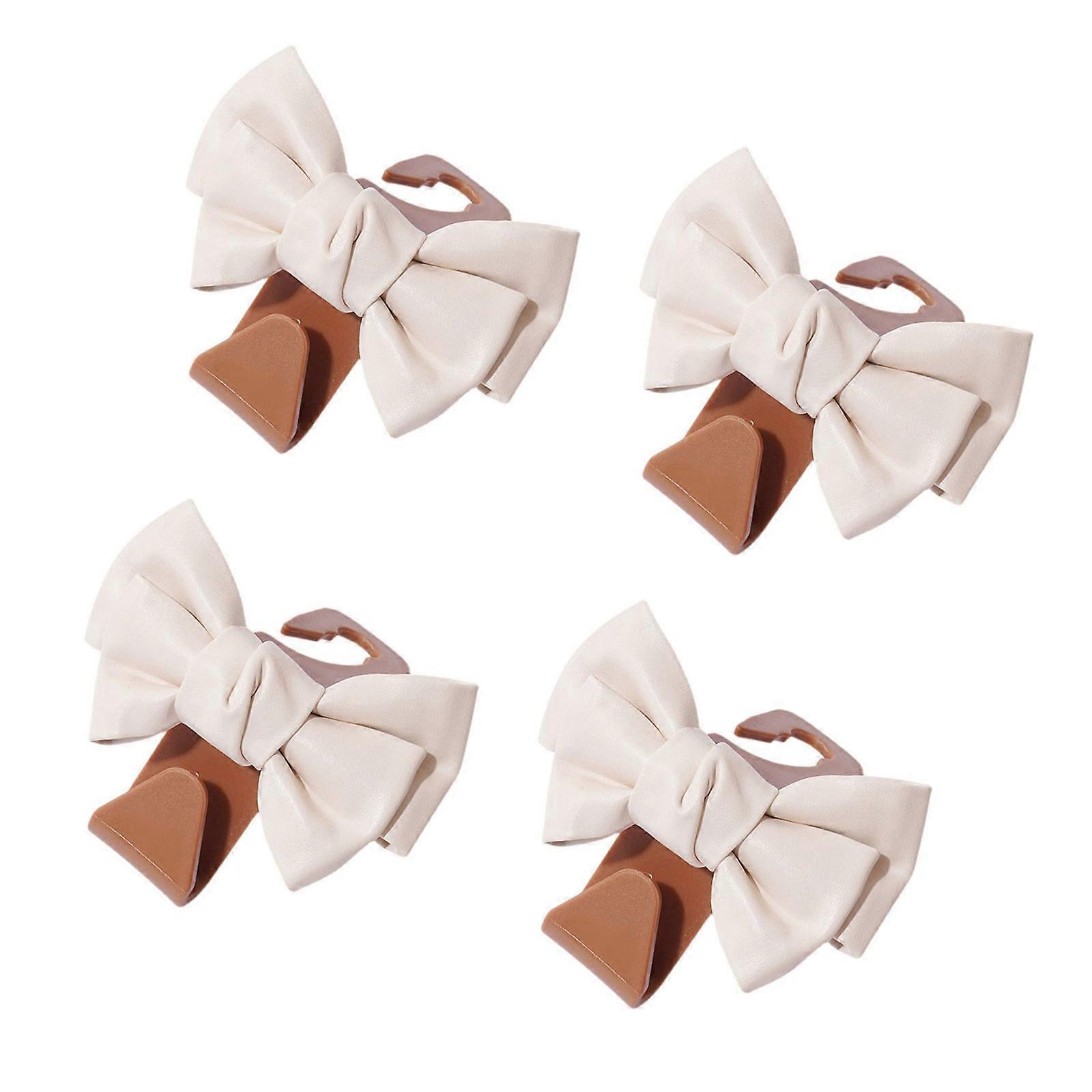 Multipurpose Auto Headrest Hook 4pcs Set Bowknot Practical Car Interior Organizers for Bag Storage Space Optimization  Brown white