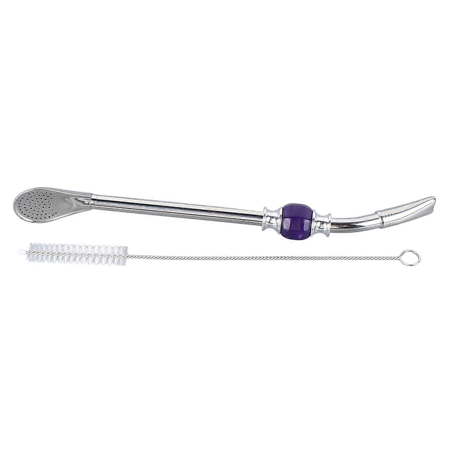 8.7in Straw Filter Spoon Stainless Steel Purple Pearl Multi Function Drinking Filter Spoon Straws